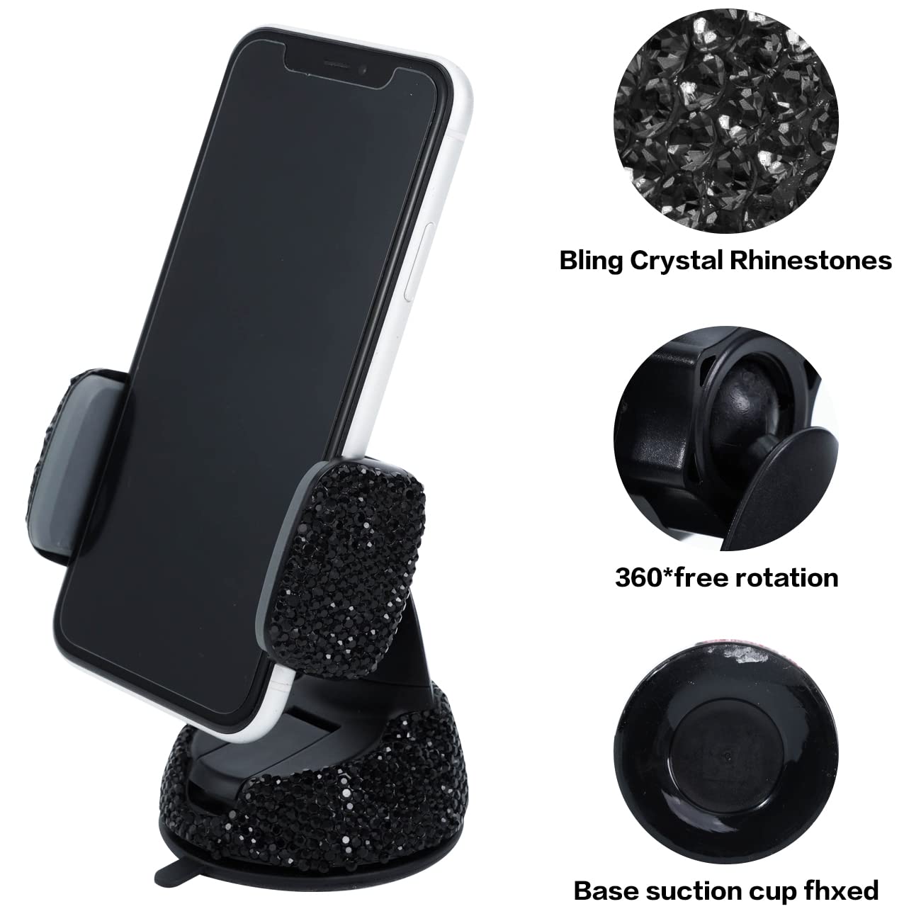 Ecmln Bling Car Phone Holder,Rhinestone Bling Crystal Car Phone Mount,With One Air Vent Base,Universal Cell Phone Holder For Das