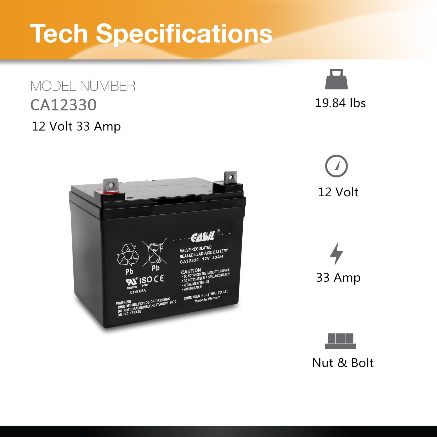 Casil 12V 33Ah Rechargeable Deep Cycle Agm Sla Replacement Battery 2 Pack