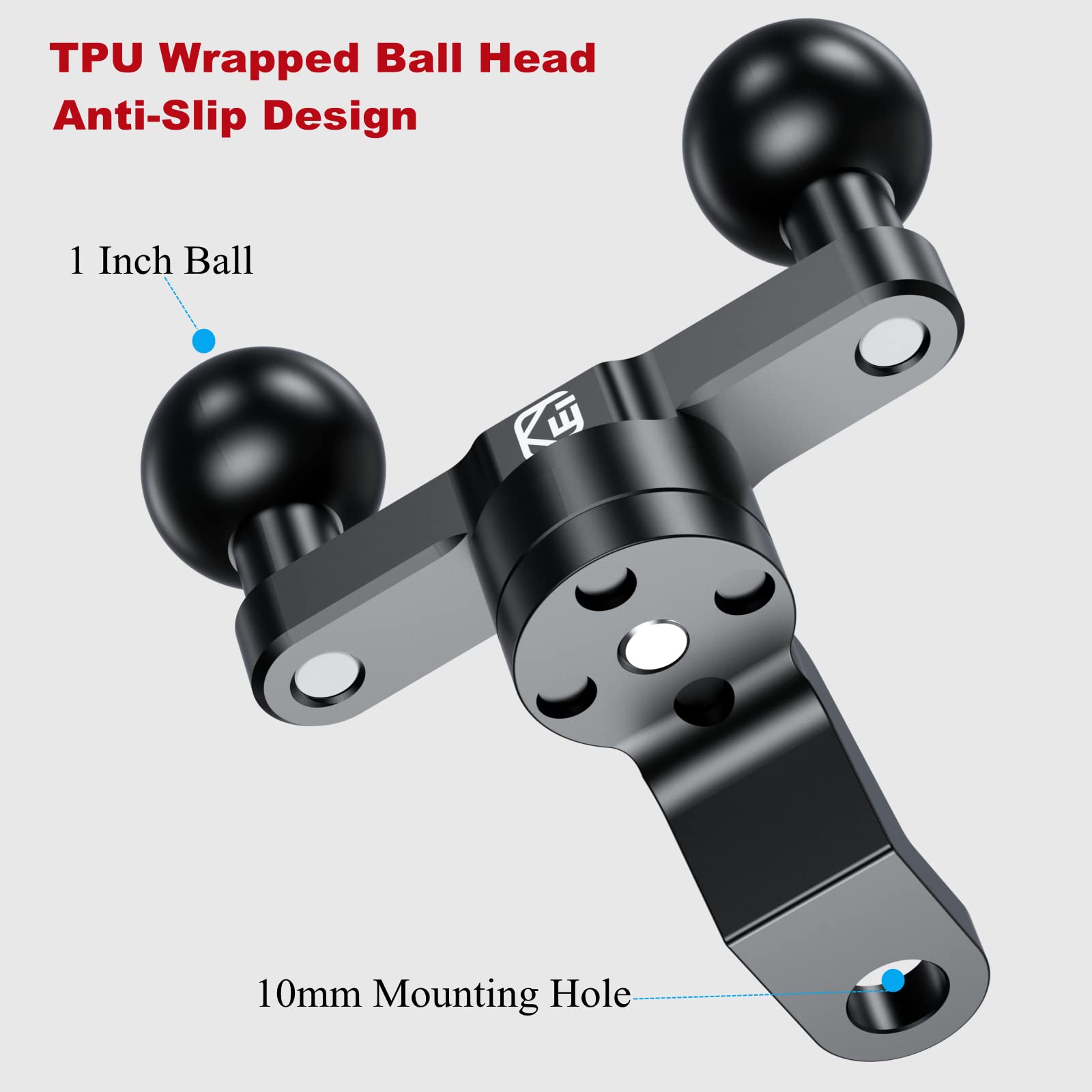 Brcovan Aluminum Alloy Rear View Mirror Mount Base With Double 1'' Tpu Ball & 10Mm Mounting Hole Compatible With Ram Mounts B Size1 Inch Ball Double Socket Arm & Bike Motorcycle Phone Mount Holder