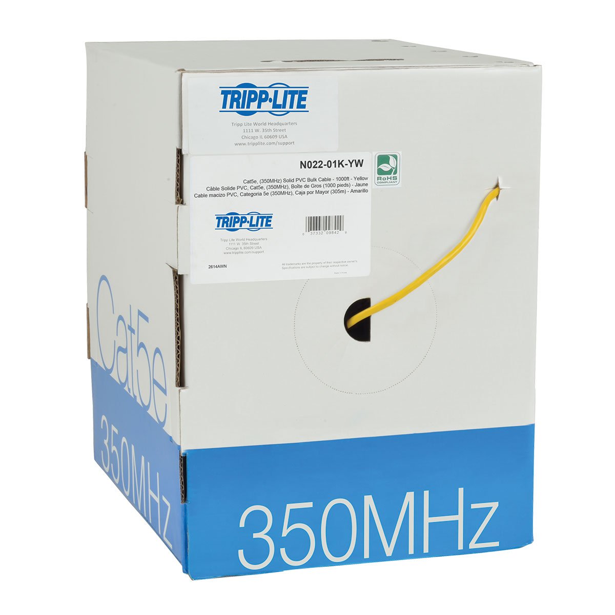 Tripp Lite Cat5/5E Bulk Solid Core Cable, Cmr Rated Pvc, 350 Mhz, Yellow, 1000' (N022 01K Yw)