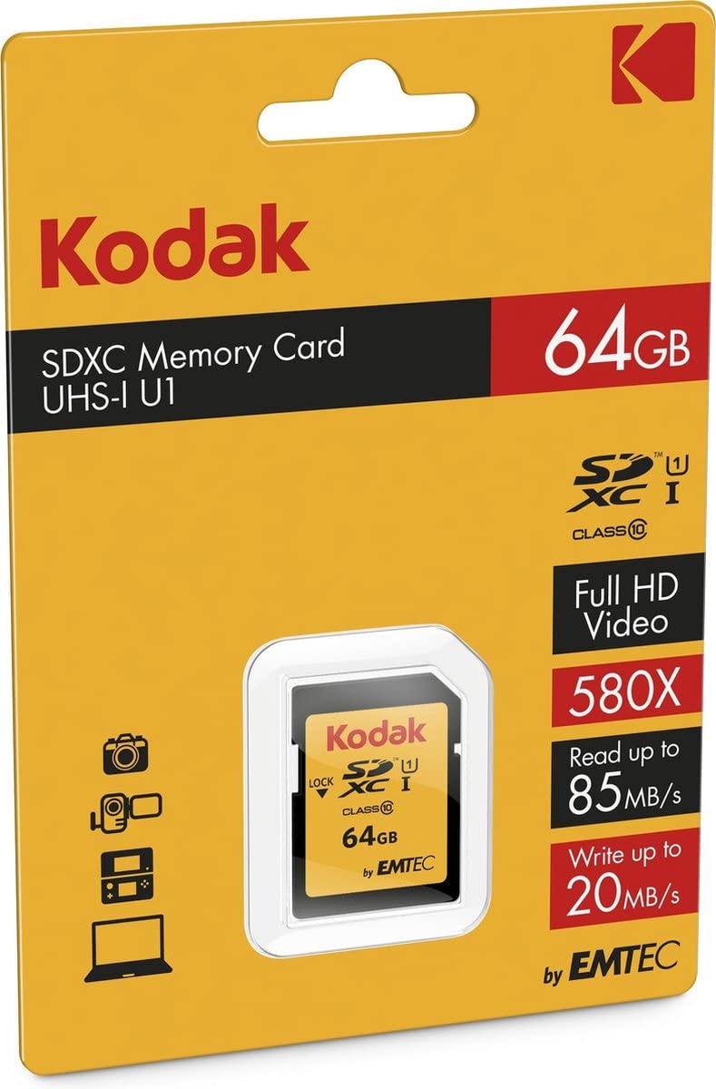 Kodak Premium Memory Card 64Gb, 85Mbs Read Speed, 25Mbs Write Speed For Full Hd Video And High Resolution Pictures, Compatible W