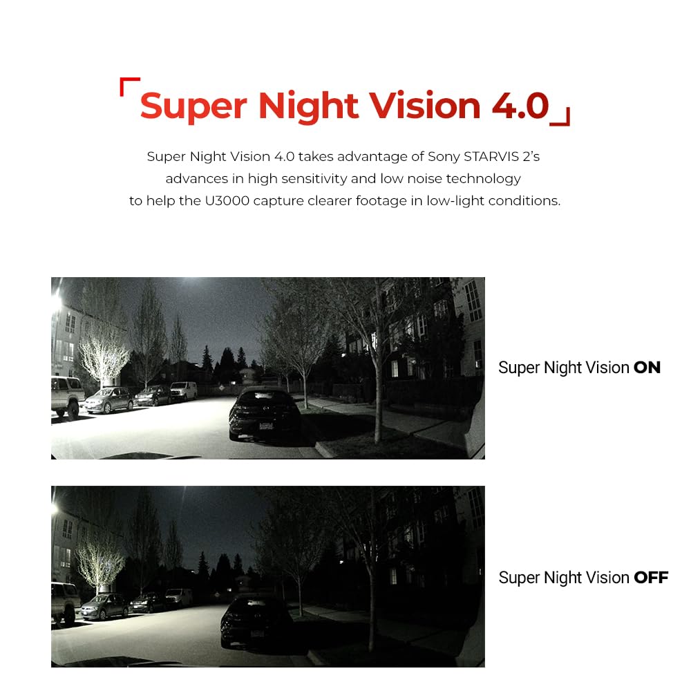 Thinkware U3000, 4K Front Dash Cam, Starvis 2 Sensor Super Night Vision, Car Camera 5Ghz Wi-Fi Gps Radar Buffered Parking Mode,