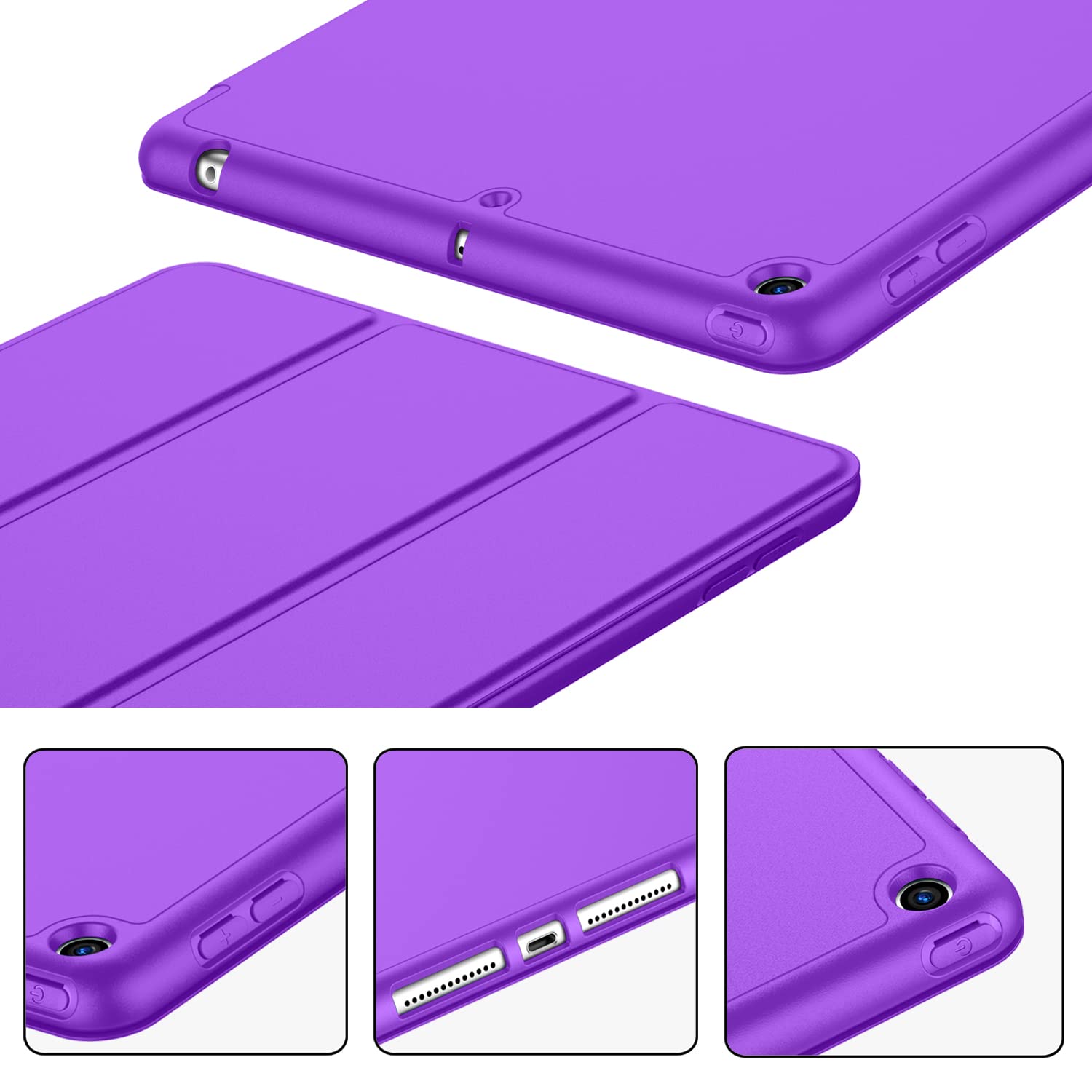 Imieet Ipad 9Th Generation Case 2021/Ipad 8Th Generation Case 2020 10.2 Inch With Pencil Holder, Ipad 7Th Gen 2019 Case With Soft Baby Skin Silicone Back, Auto Wake/Sleep Cover (Grape Purple)