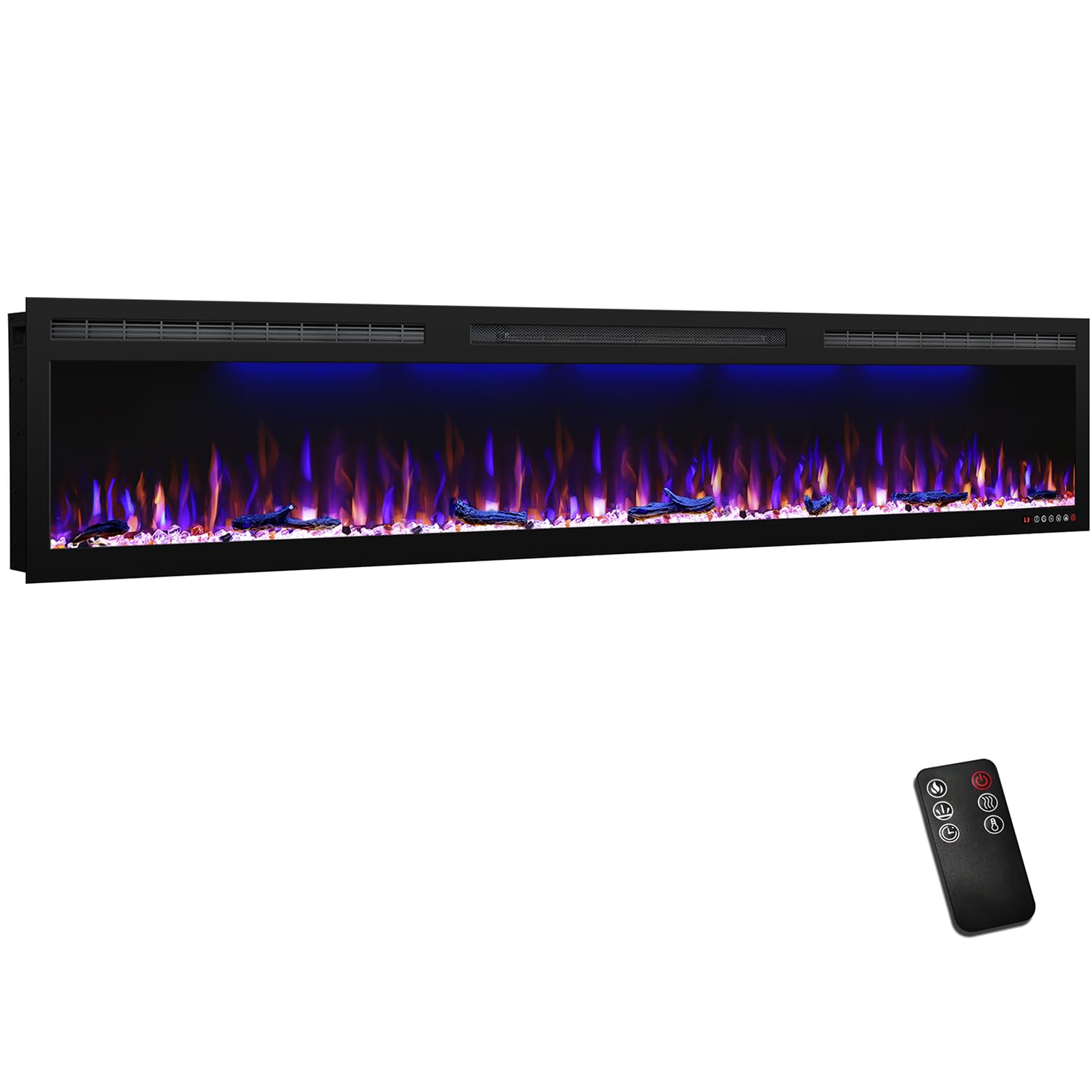 Mystflame Electric Fireplace Recessed 88 inches, Insert and Wall Mounted Slim Fireplace with 750/1500 Watt Heater, Log & Crystal