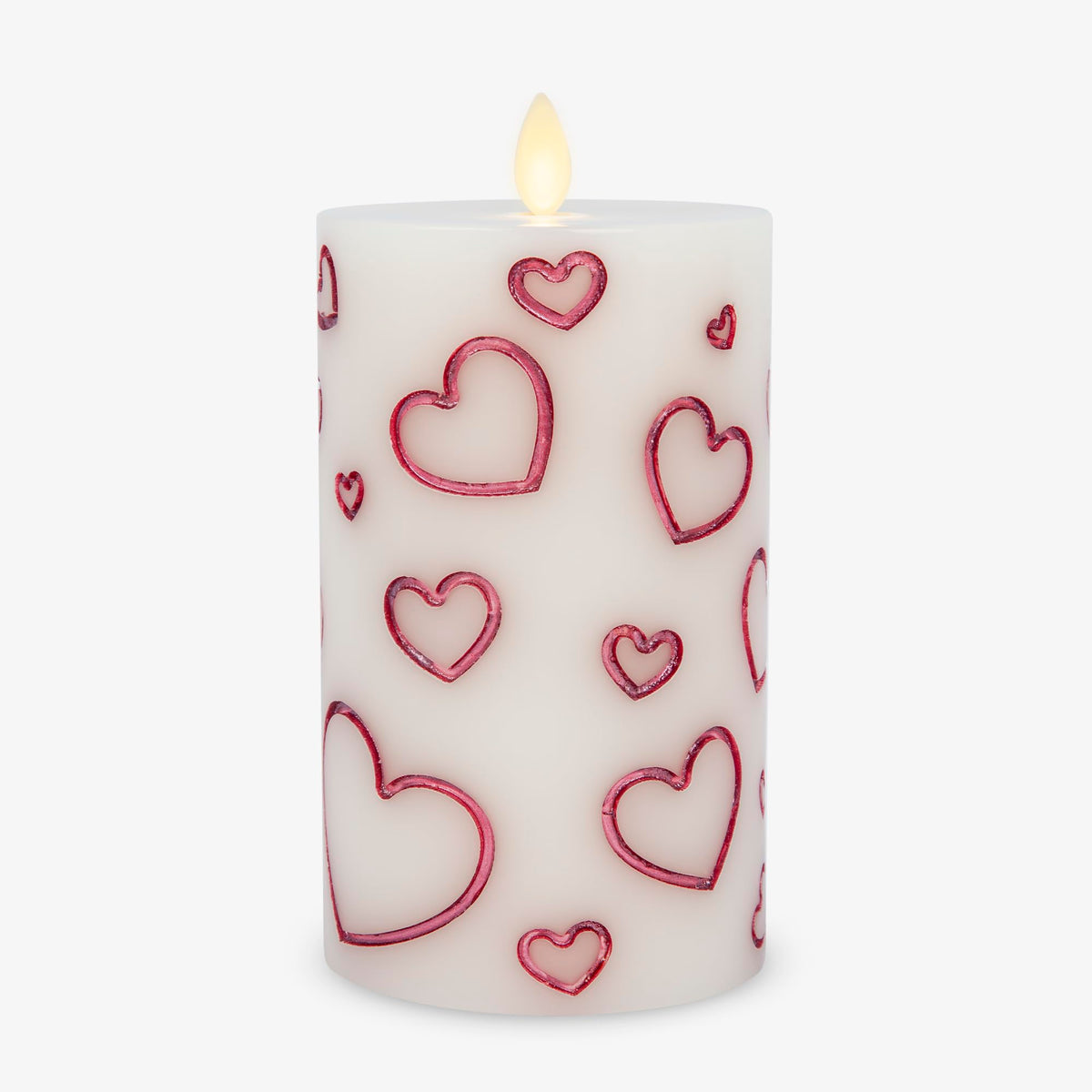 Luminara Debossed Hearts Pillar Candle Metallic Magenta - Patented Flickering Flameless Technology - Valentine'S Day Collection 
