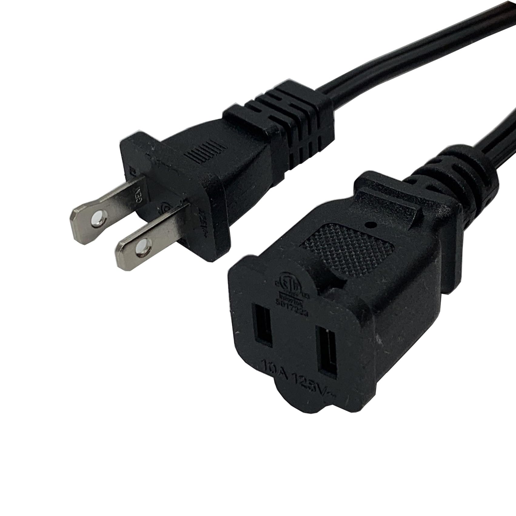 Extension Cord 10 Ft, 2 Prong Power Cord Cable, Small Short 18 Awg Power Cable, Us Male Female Black Extension Cords For Nema 1