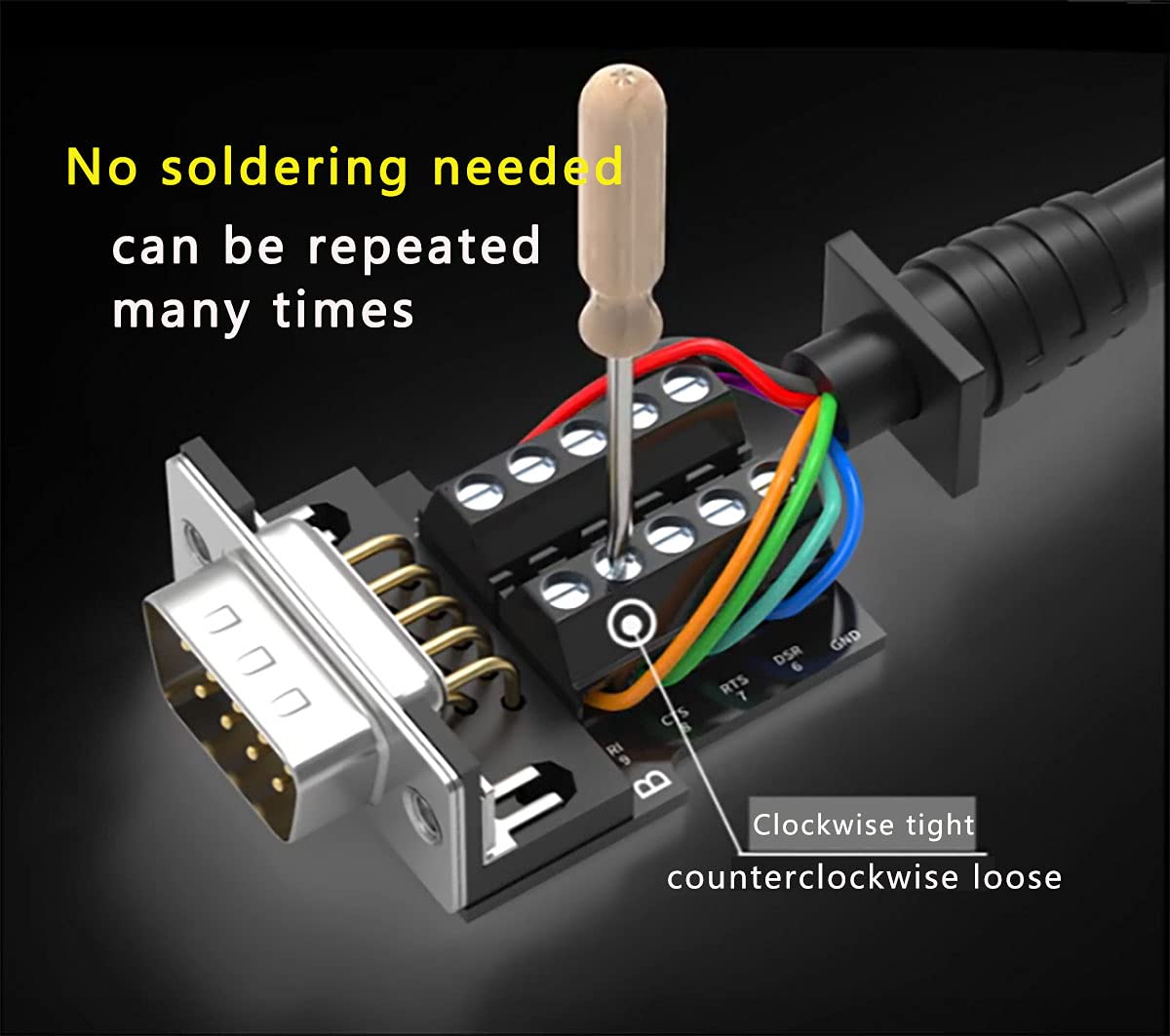 Juxinice 2Packs Db9 Serial Adapters No Soldering Needed. D Sub 9 Pin Rs232 Rs485 Adapter To Terminal Connector Signal Module With Bolts Nuts And Screwdriver (1Pcs Male+1Pcs Female)