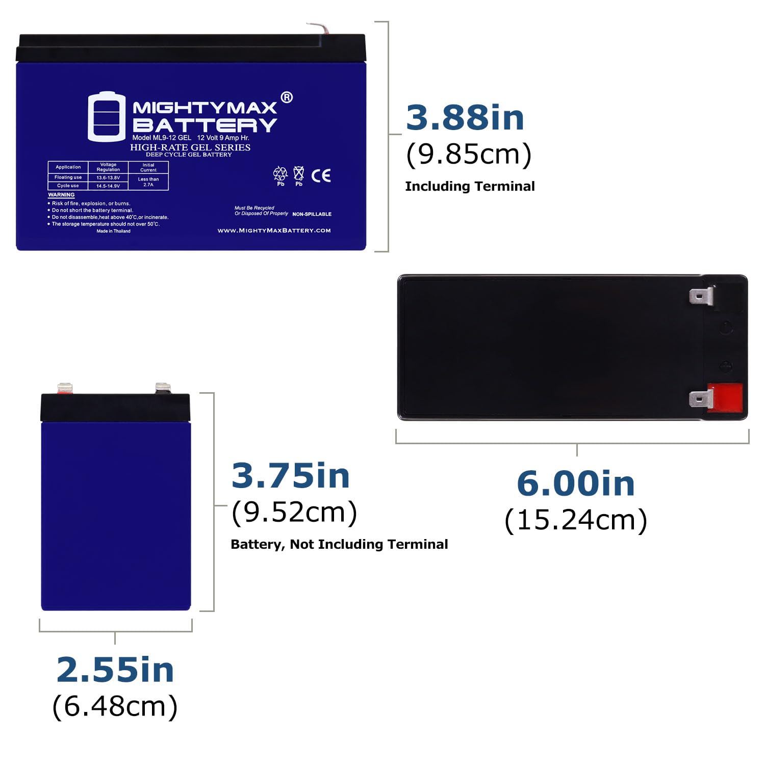Mighty Max Battery Ml9-12Gel - 12 Volt 9 Ah, Gel Type, F2 Terminal, Rechargeable Sla Agm Battery