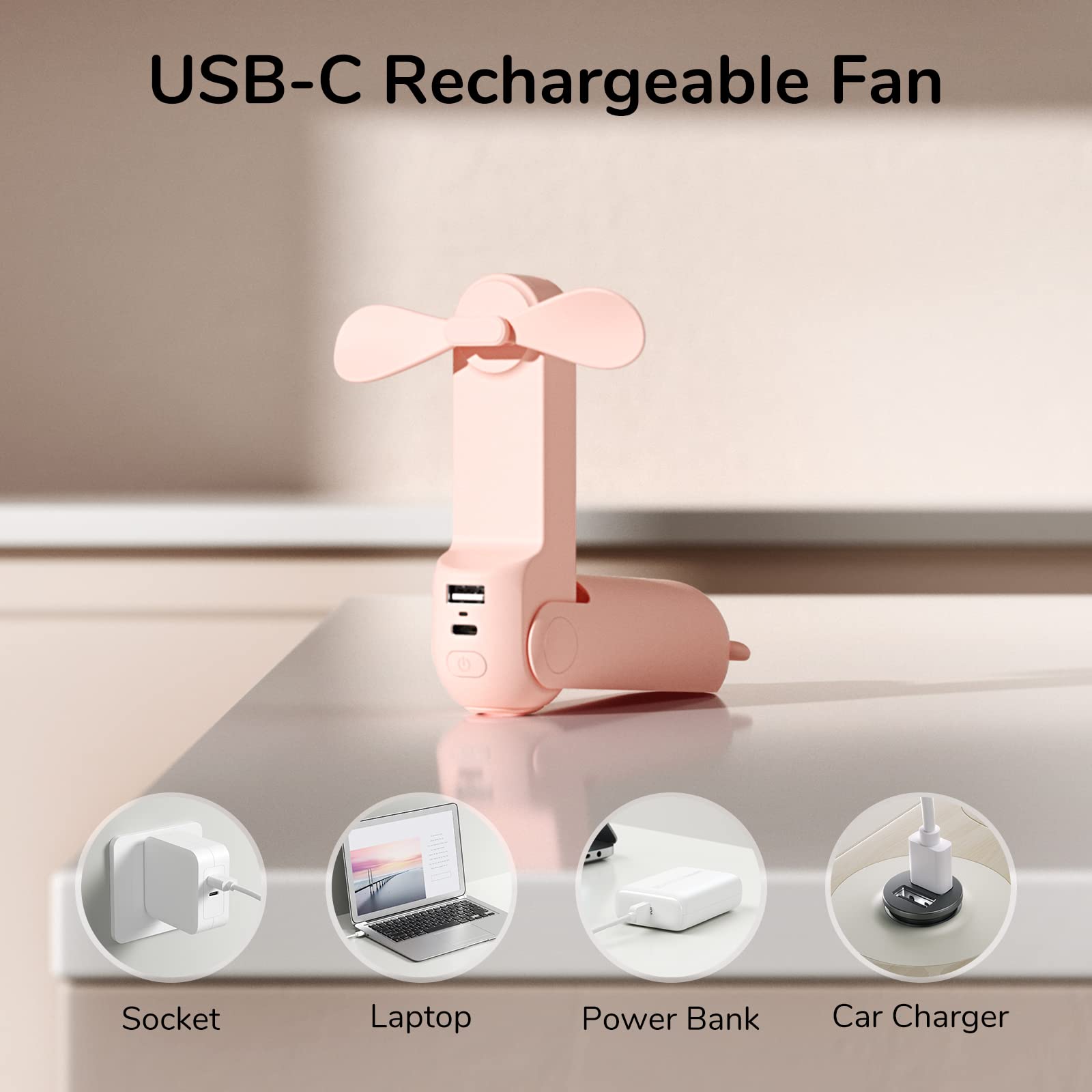 Jisulife Handheld Mini Fan, 3 In 1 Hand Fan, Usb Rechargeable Small Pocket Fan [12 19 Working Hours] With Power Bank, Flashlight