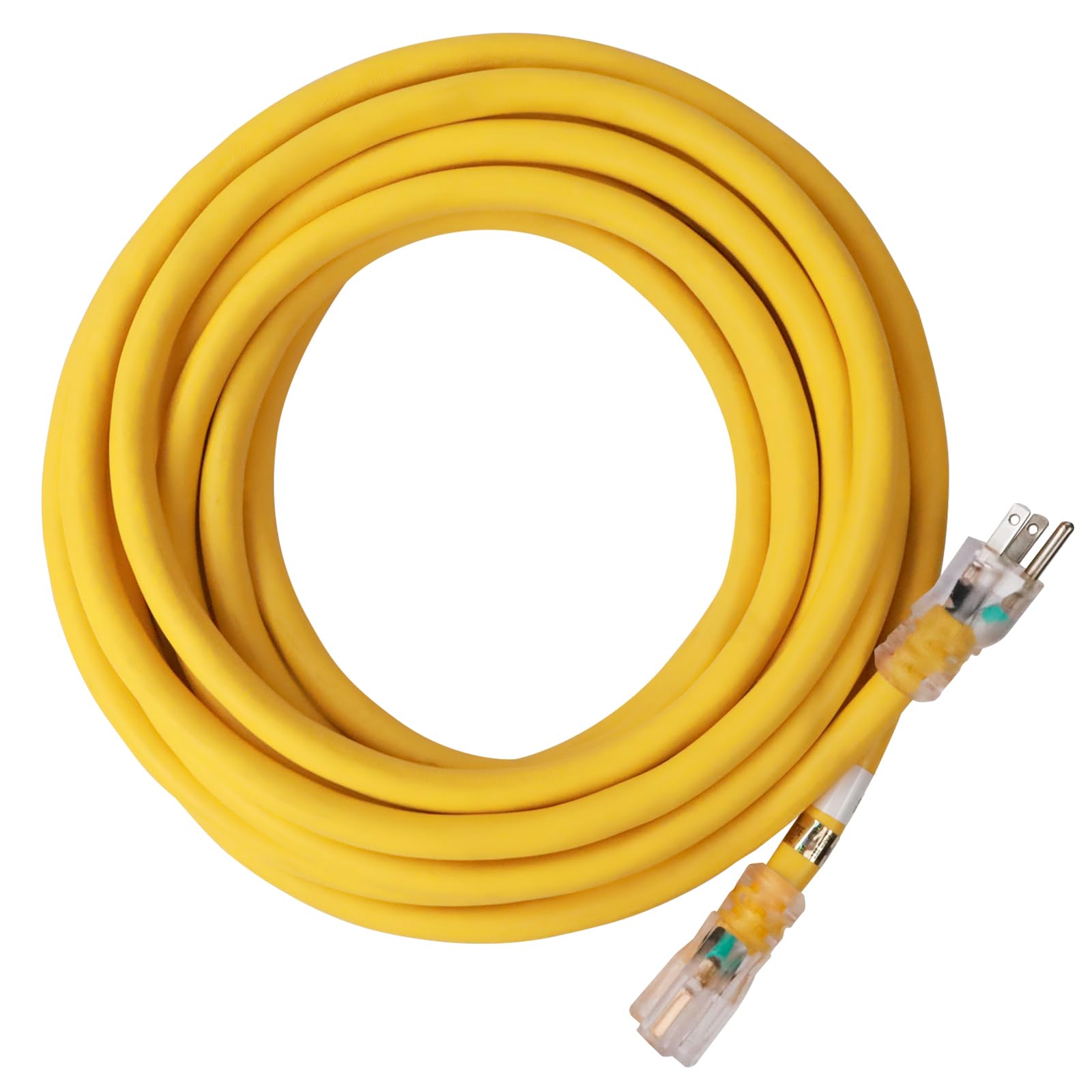 Ep 50 Ft Lighted Outdoor Extension Cord   10/3 Sjtw Heavy Duty Yellow Extension Cable With 3 Prong Grounded Plug For Safety, Ul