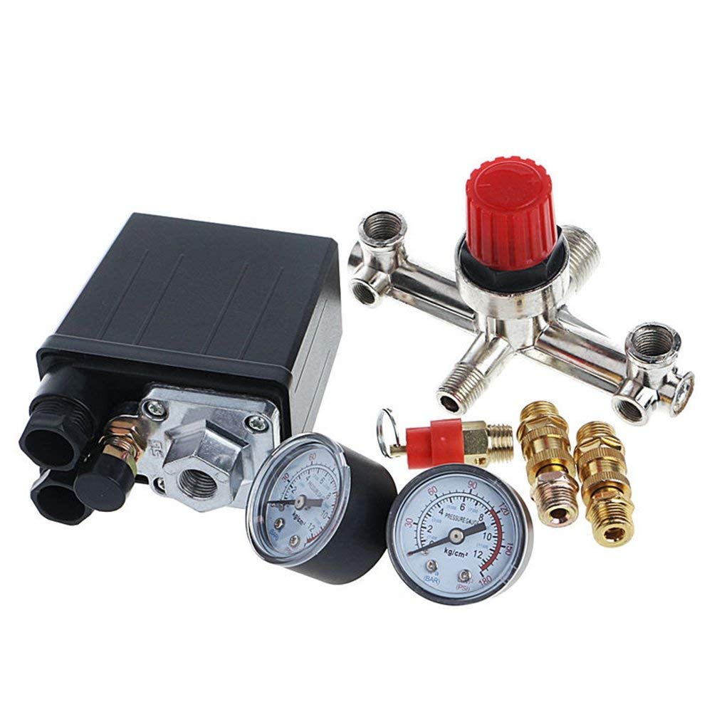 Liyafy 90-120 Psi Air Compressor Pressure Control Switch With Pressure Regulator Gauges Relief Safety Valve Fittings Set