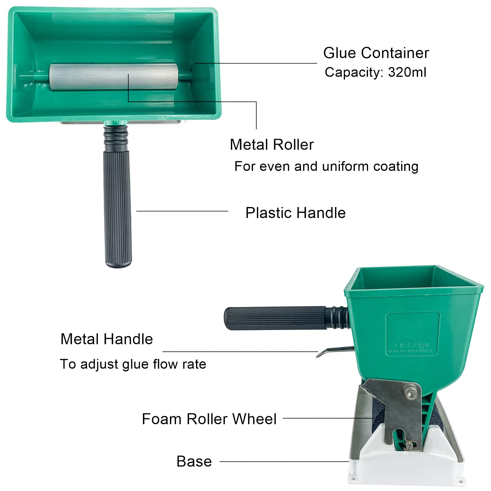 6 Inch Portable Glue Applicator Roller With Paint Bucket Handheld Manual Adhesive Glue Spreader With 2 Foam Wheels For Carpenter