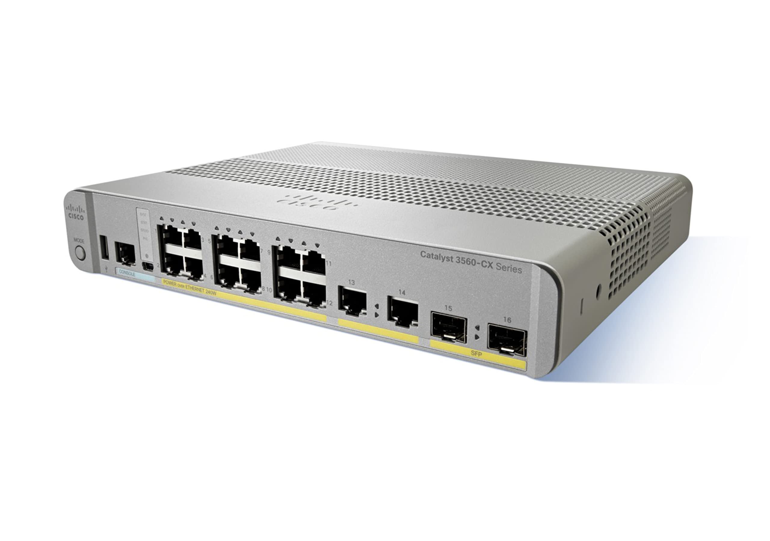 Cisco Catalyst 3560CX-8PC-S Network Switch, 8 Gigabit Ethernet (GbE) Ports, 8 PoE+ Outputs, 240W PoE Budget, 2 1G SFP and 2 1G C