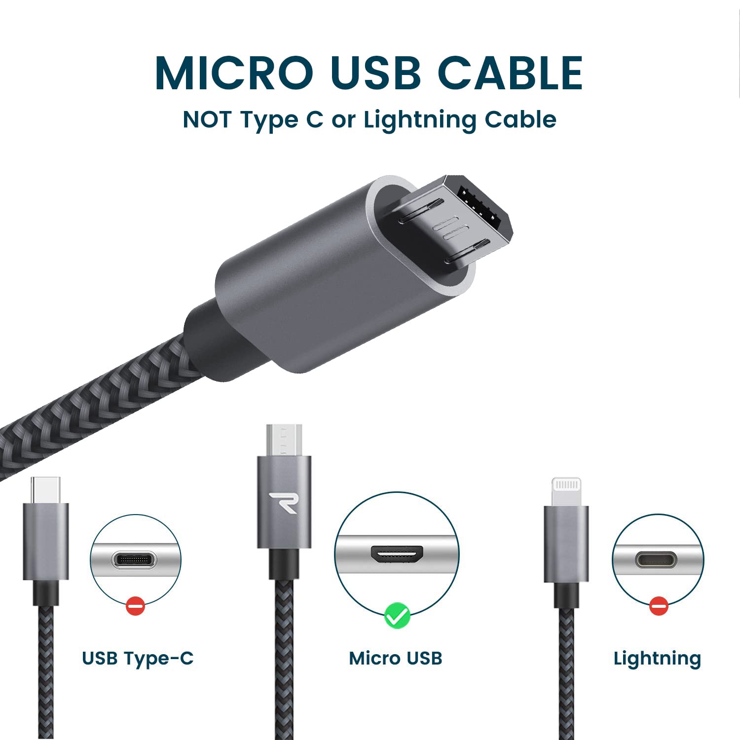 Micro Usb Cable,[2 Pack/3.3Ft],Rampow Qc 3.0 Fast Charging & Sync Android Charger,Braided Nylon Micro Usb Cables For Samsung Gal