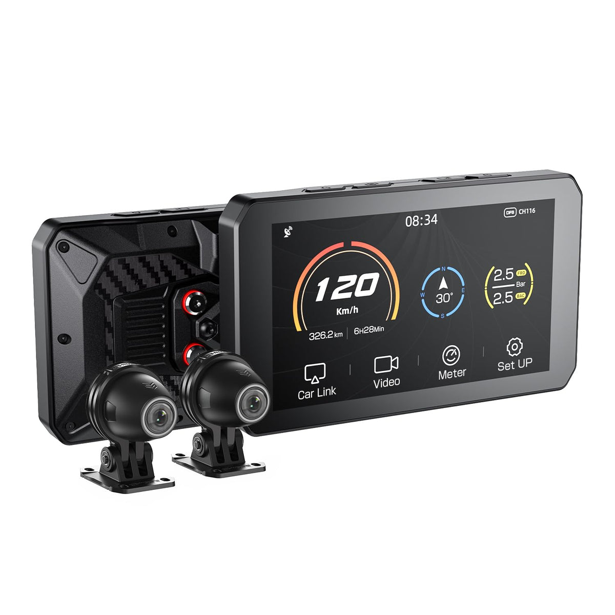 Chigee Aio 5 Lite Motorcycle Carplay Android Auto Gps Navigation System, Bsd, Starvis Hdr 5'' Lcd, 60Fps,5G Wi Fi Bt, Ip67 Water