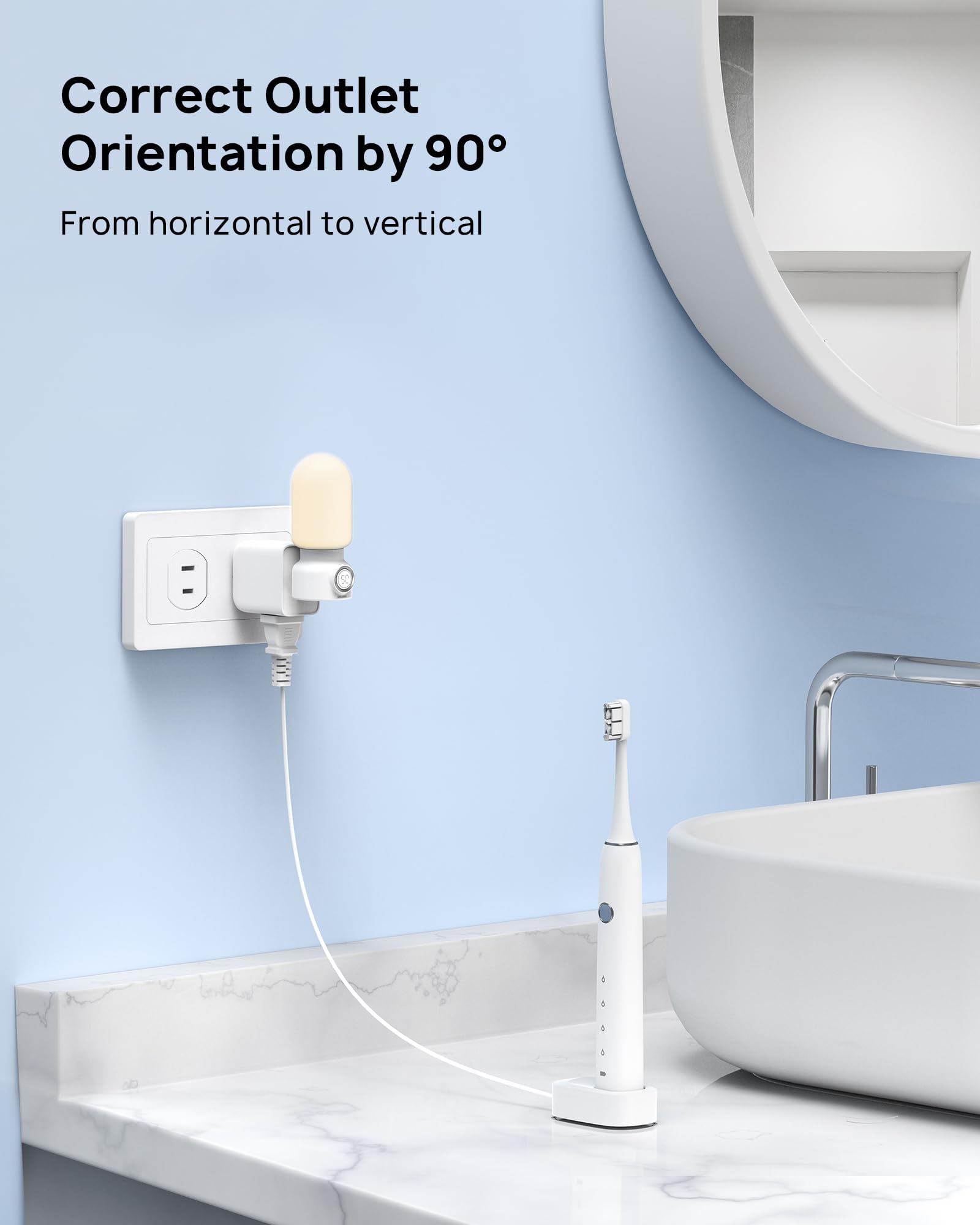 Trond 2 Prong To 3 Prong Outlet Adapter, Multi Plug Wall Outlet Extender, 3 Way Plug Splitter, Horizontal Wall Expander For Non