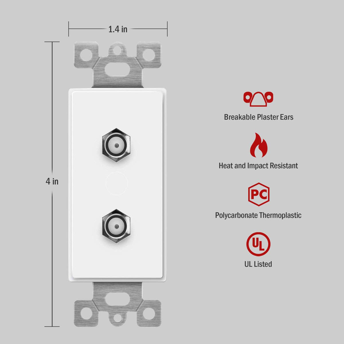 Enerlites Duplex F Type Coaxial Connector Wall Jack (Female To Female) Molded In Voice And Audio/Video, 6506 W, White