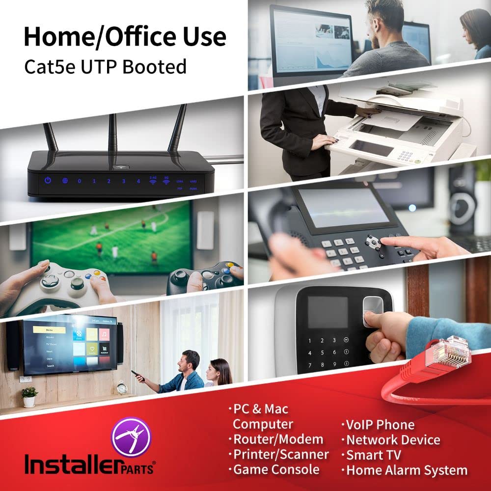 Installerparts (10 Pack Ethernet Cable Cat5E Cable Utp Booted 1 Ft   Red   Professional Series   1Gigabit/Sec Network/Internet C