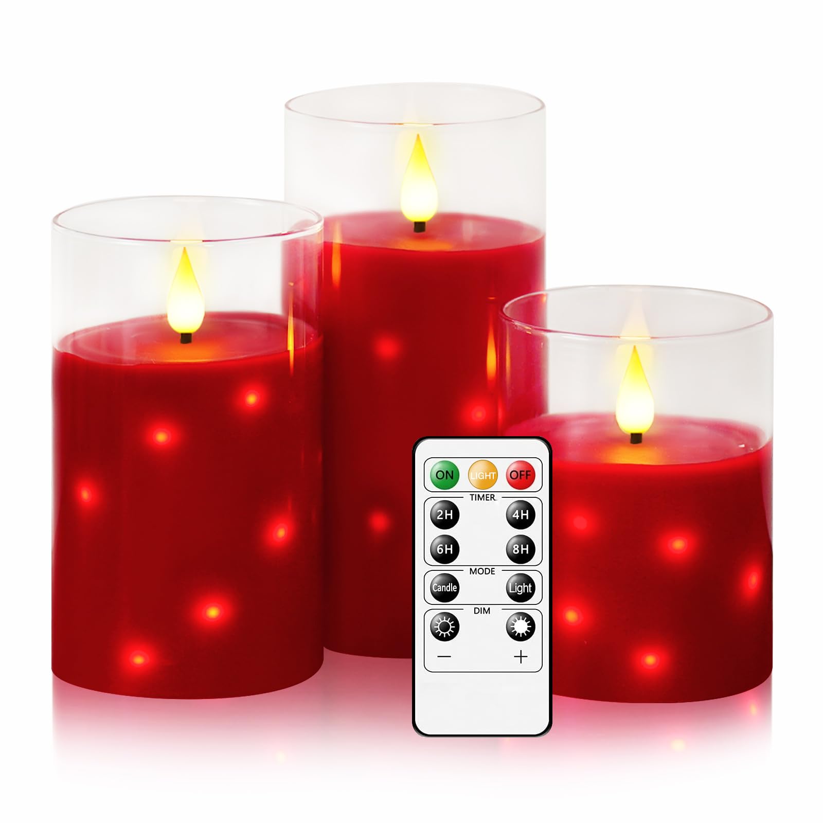 Nimiko Real Wax Flameless Candles Glass,Battery Operated LED Candles with Flickering Flame,Glass Shell,Interior Star Light Decor
