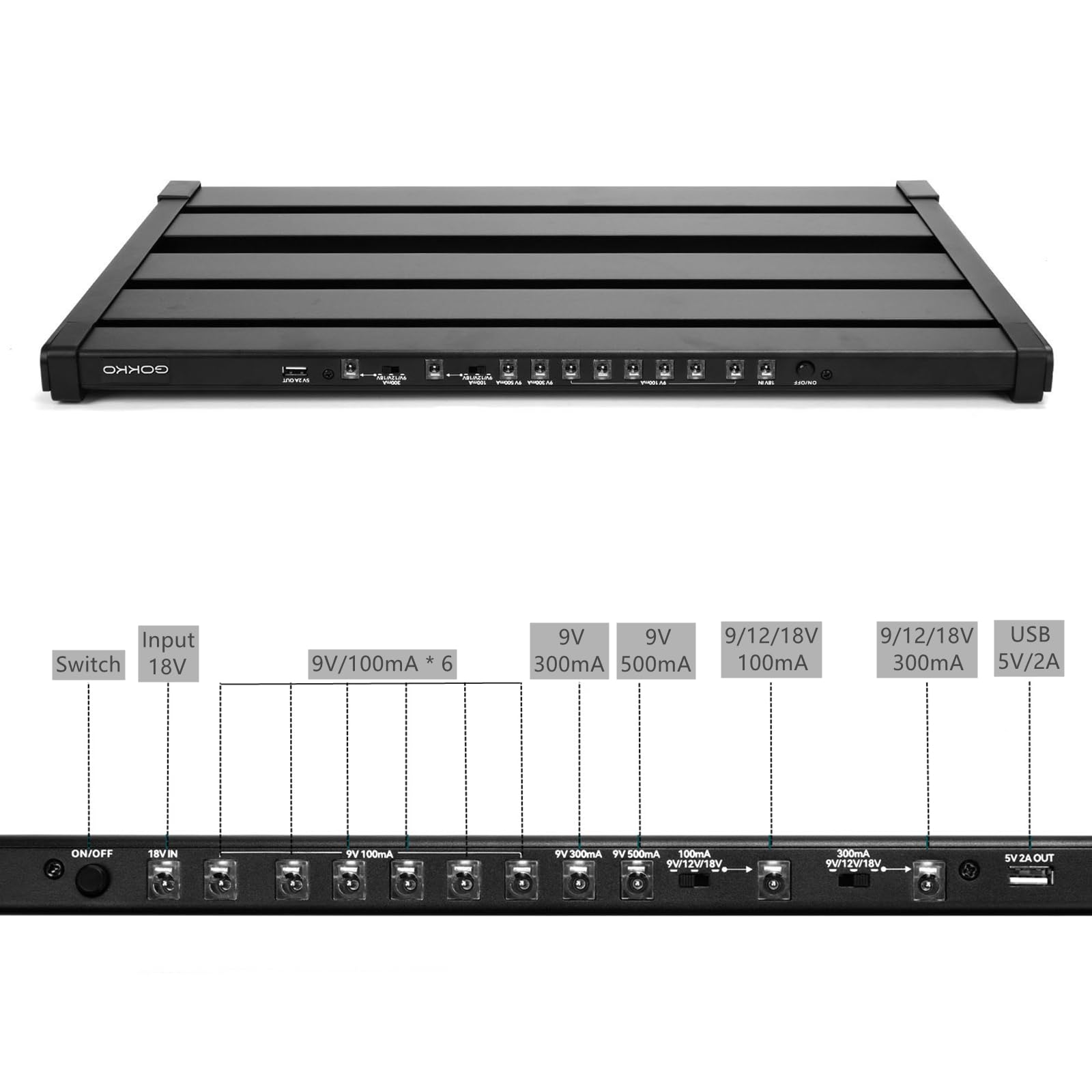 Gokko 20.5'' X 13.8'' Pedal Board With Integrated Power Supply, Aluminum Folding Powered Guitar Pedalboard With Carry Bag (Gk 58