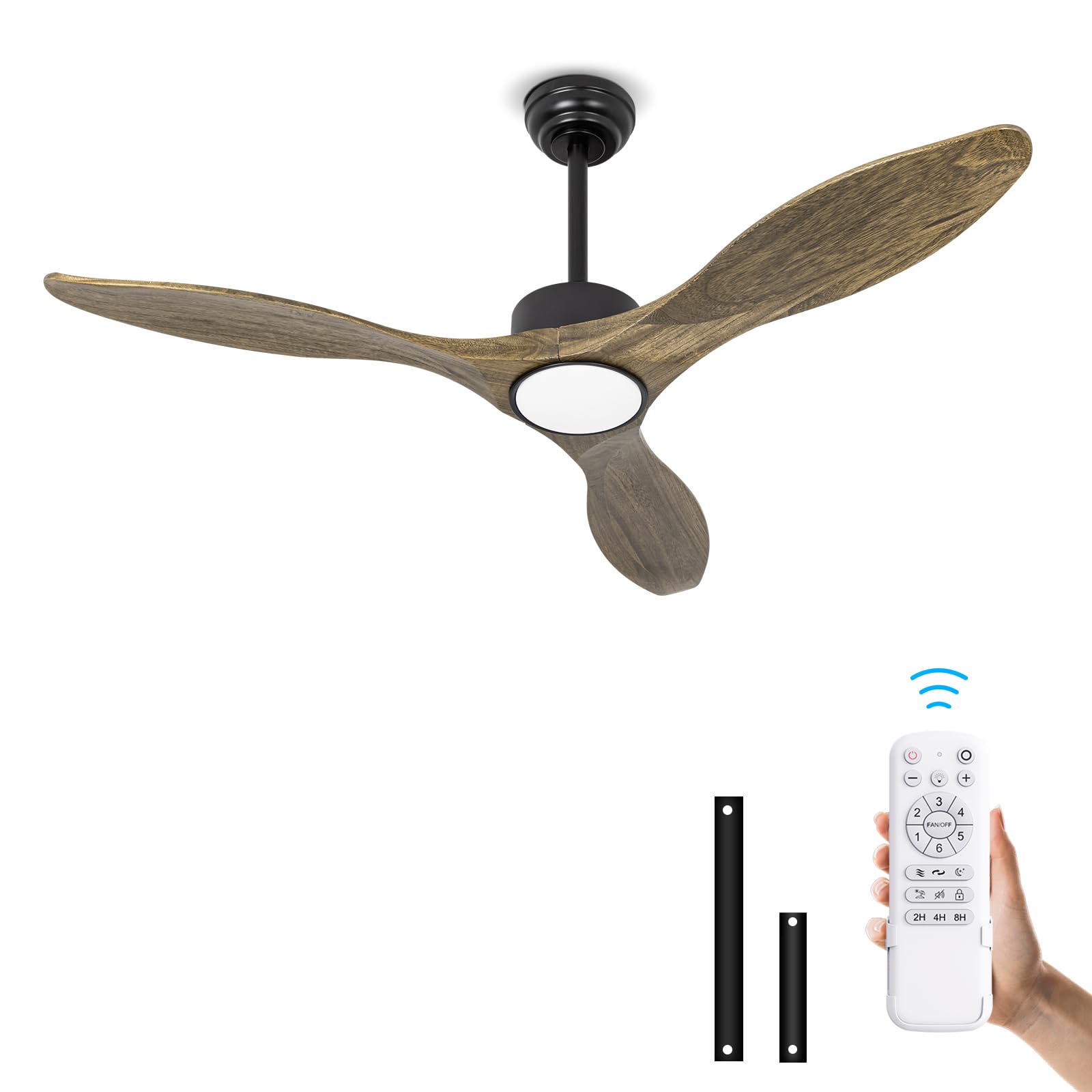 Revoici Ceiling Fans With Lights Remote 52Inch Solid Amber Color Wood Fan Timing 6Speeds Silent Reversible Dc Motor 3Cct Led Lig
