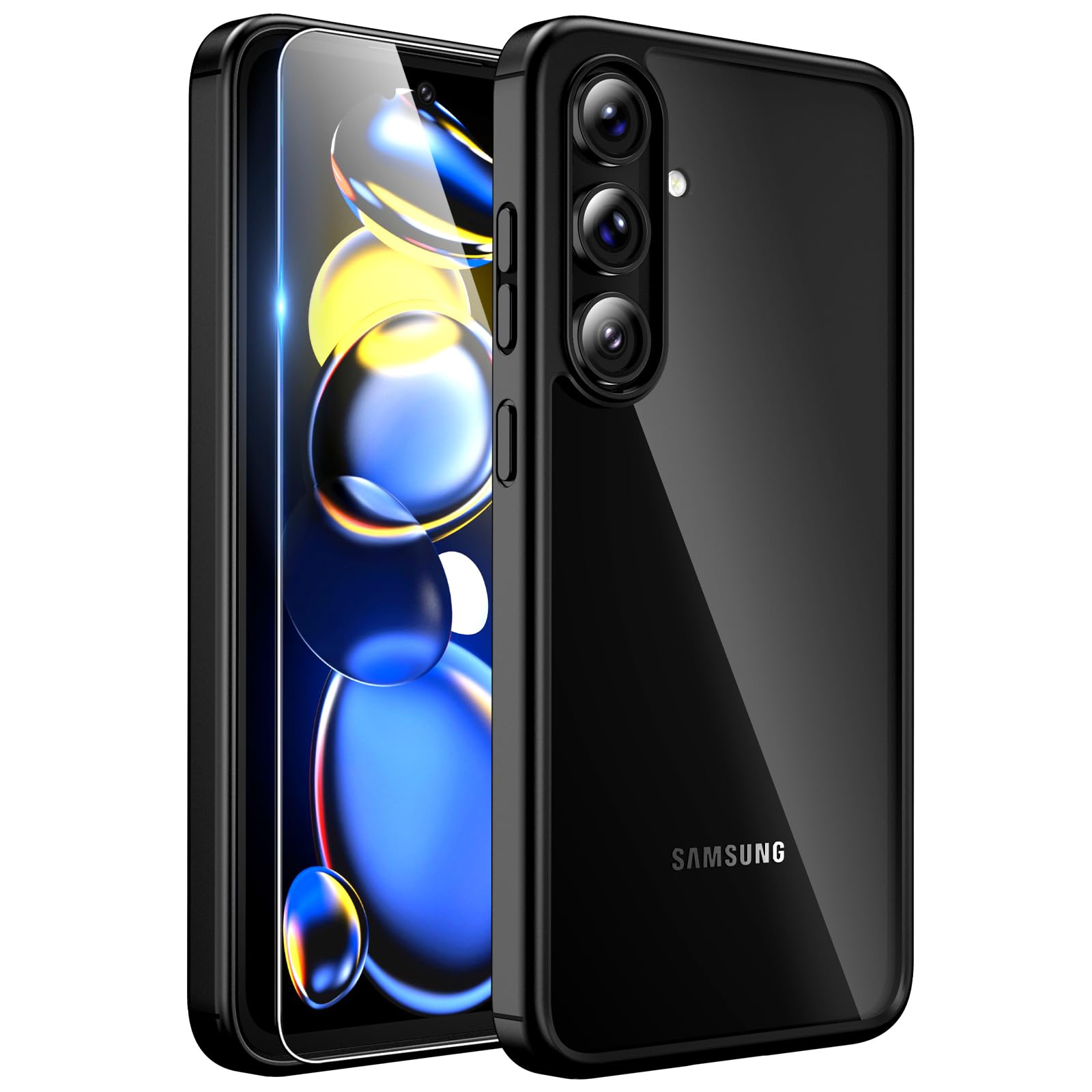 Tauri 3 In 1 For Samsung Galaxy S24 Fe Case Black, [Not Yellowing] With 2 Tempered Glass Screen Protectors, Scratch Resistant Ba