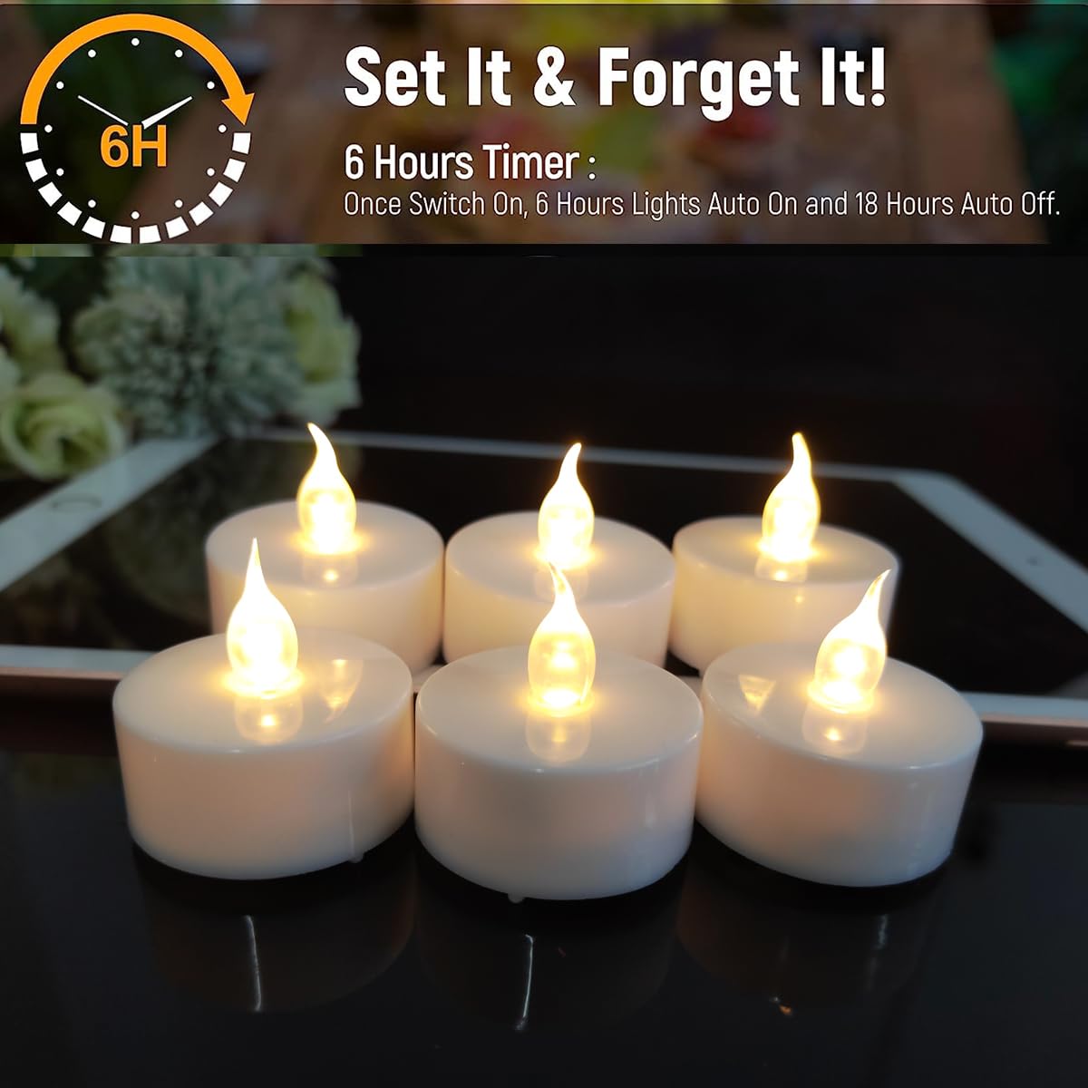 12 Pack Flameless Led Tea Lights With Timer Battery Operation,Built In 6 Hour On/Off Cycle In 24 Hours,Automatically Flickering