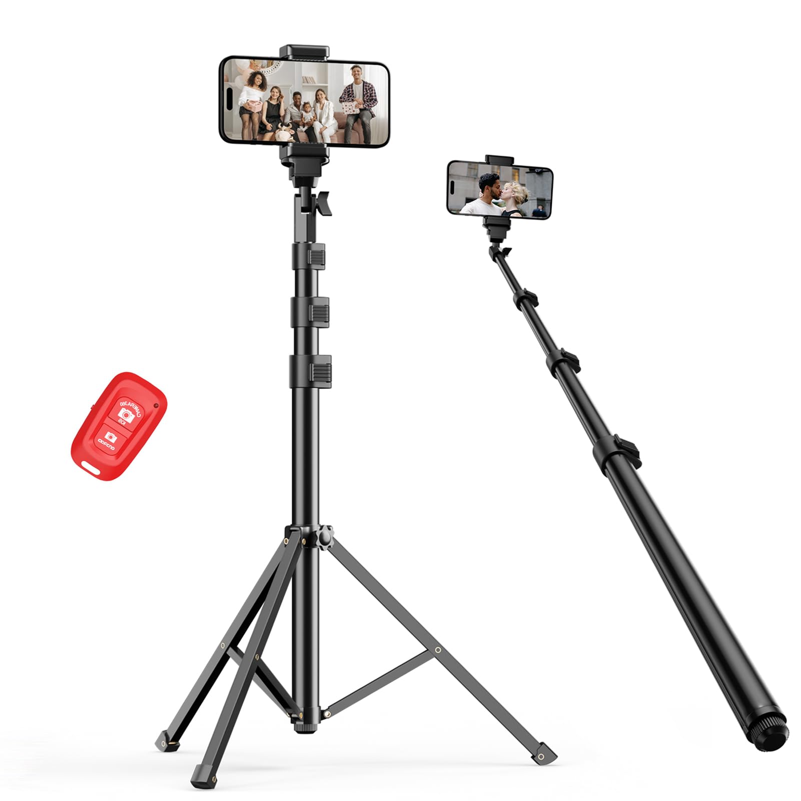EMART 52 Cell Phone Tripod Stand for iPhone, Adjustable Floor Cellphone Tri Pod Holder with Remote, Portable Smartphone Compact 