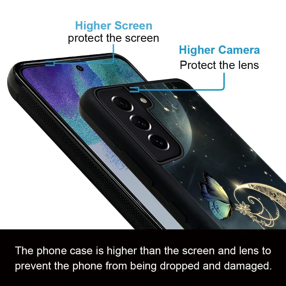 Daizag Compatible With Samsung Galaxy S22 Ultra Case,Golden Retro Fantasy Starry Moon Butterfly For Man Woman, All Round Protect