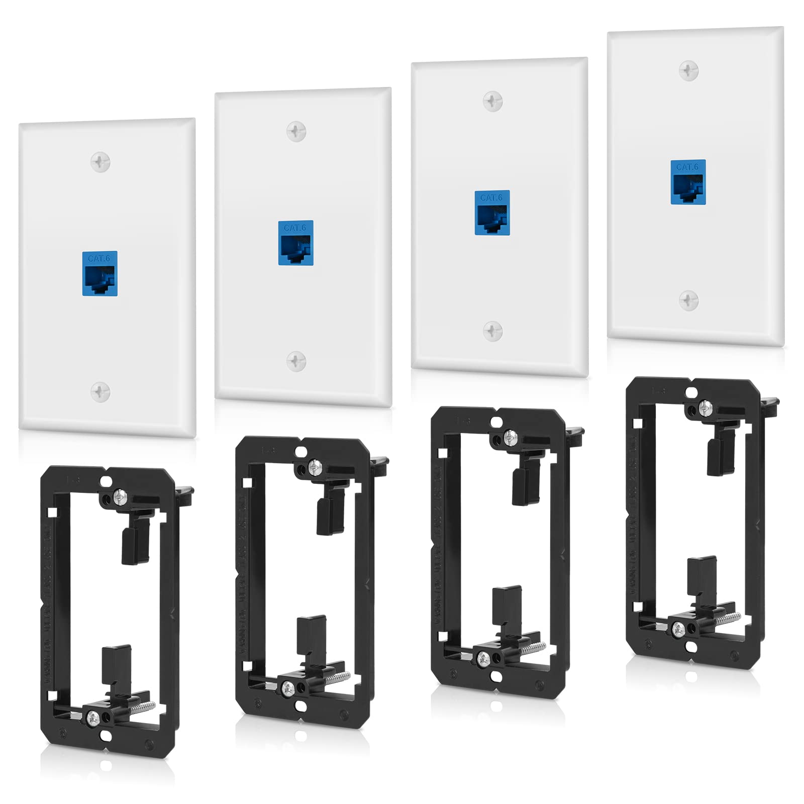 4 Pack Ethernet Wall Plate 1 Port Keystone Jack Blue Cat6 Rj45 Coupler Outlet Connector With Single Gang Low Voltage Mounting Br