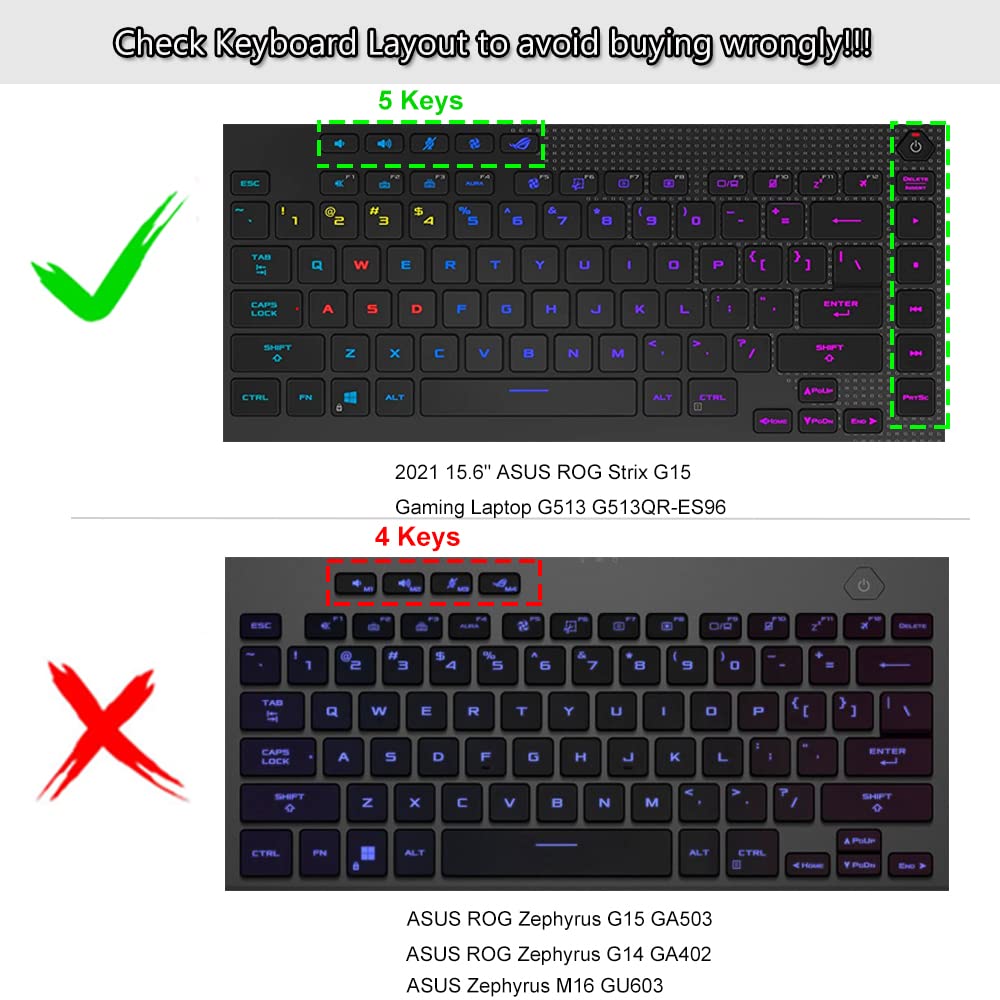 Keyboard Cover Skin For 2021 New Asus Rog Strix G15 Gaming Laptop G513Qr G513Qr Es96, 15.6'' Asus Rog Strix G15 G513 G533 G533Zx