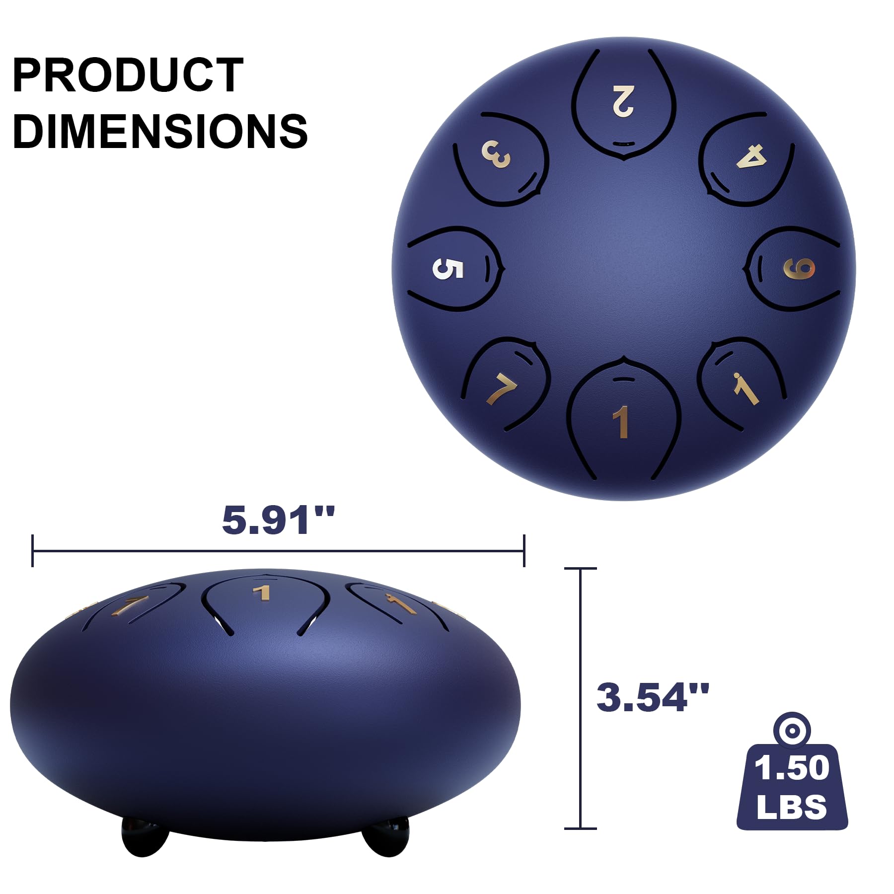 Steel Tongue Drum 6 Inch 8 Notes, Tongue Drum C Major, Hang Drum Instrument, Handpan Drum For Kids, Ethereal Drum For Rain Medit