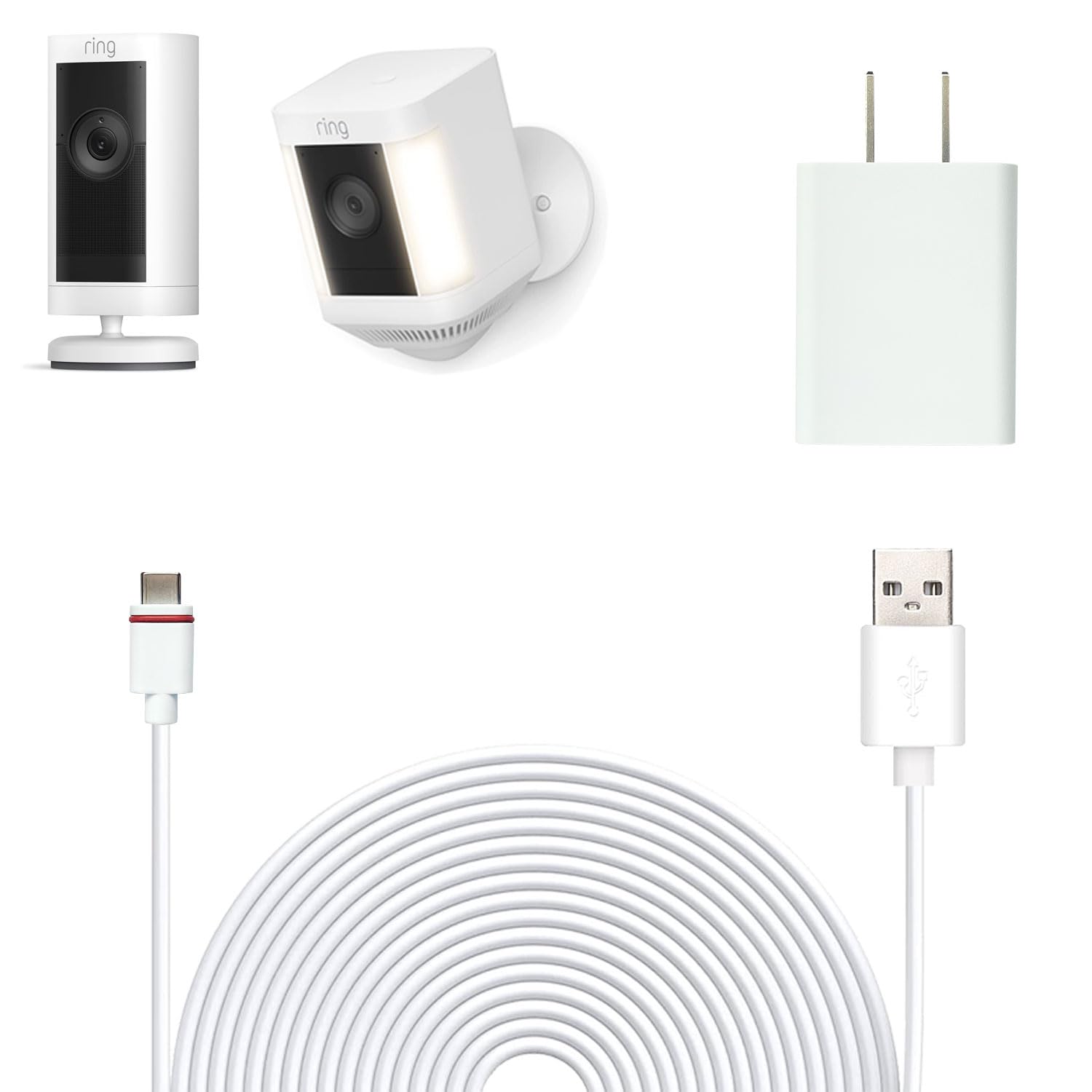 Karotto 16Ft Usb C Power Cord With Adapter For Ring Stick Up Cam Pro,Ring Spotlight Cam Plus 1Pack