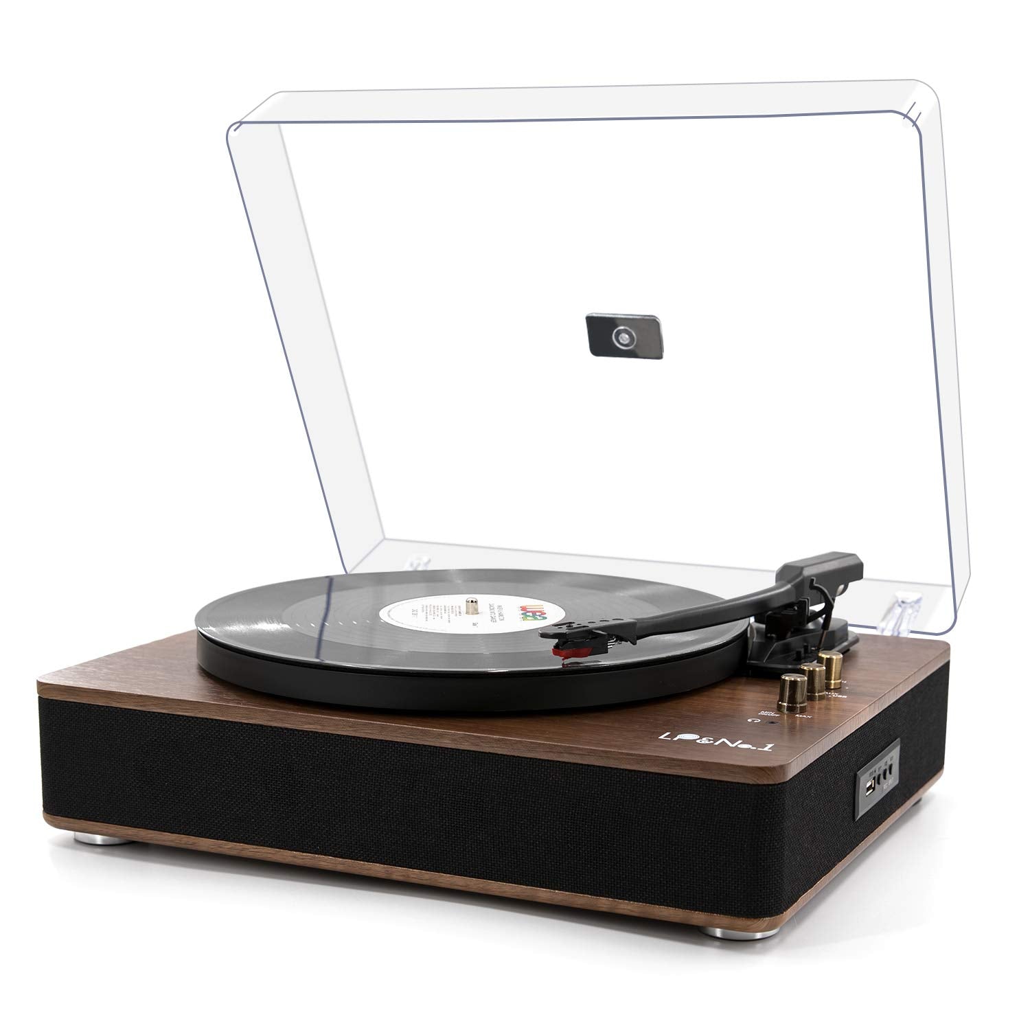 Lp&No.1 Record Player With Stereo Speakers, 3 Speed Belt Drive Turntable For Vinyl Records With Wireless Playback And Auto Stop,