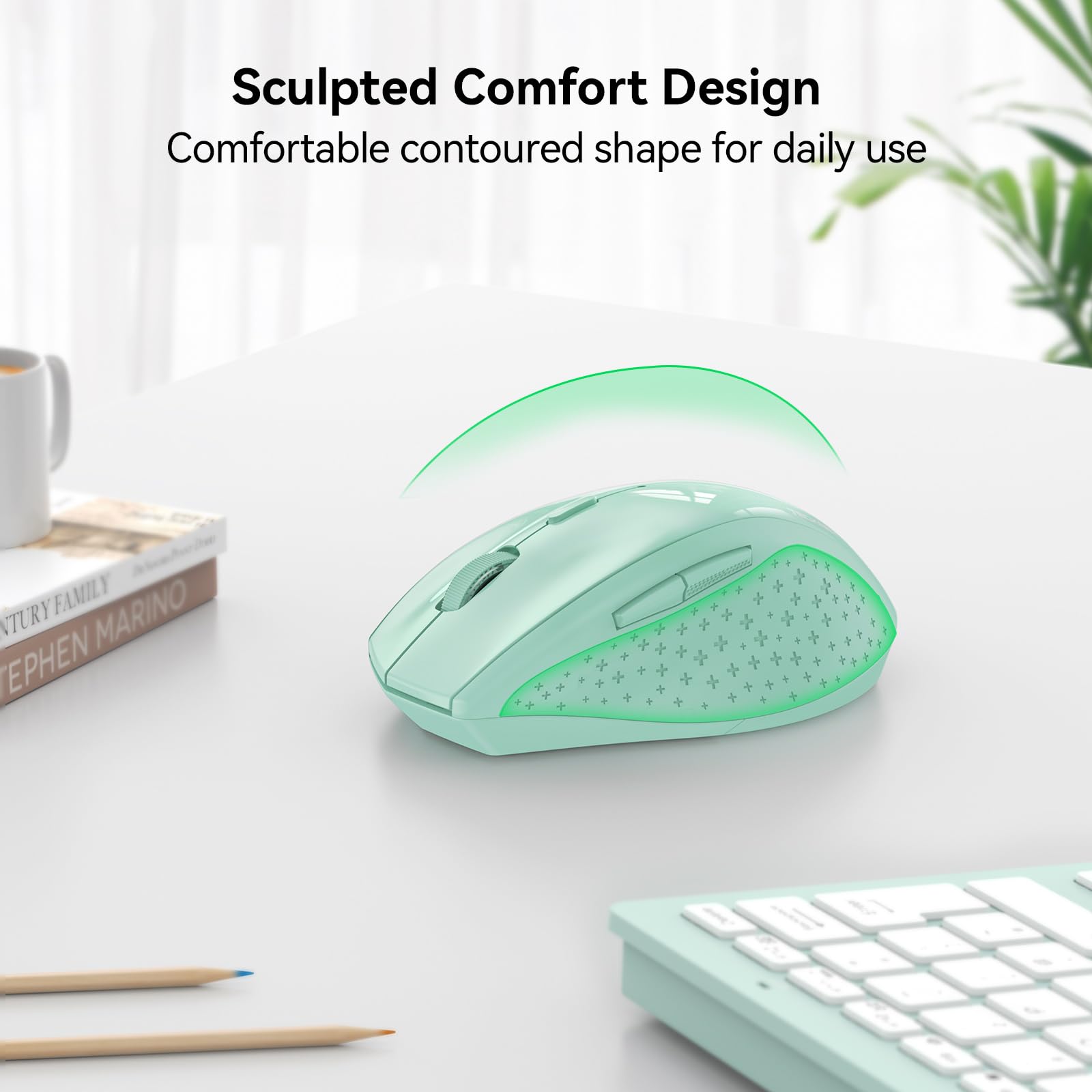 Tecknet Wireless Mouse, 2.4G Usb Computer Mouse With 6 Level Adjustable 4800 Dpi, 30 Months Battery, Ergonomic Grips, 6 Buttons Portable For Pc, Chromebook, Mac   Green