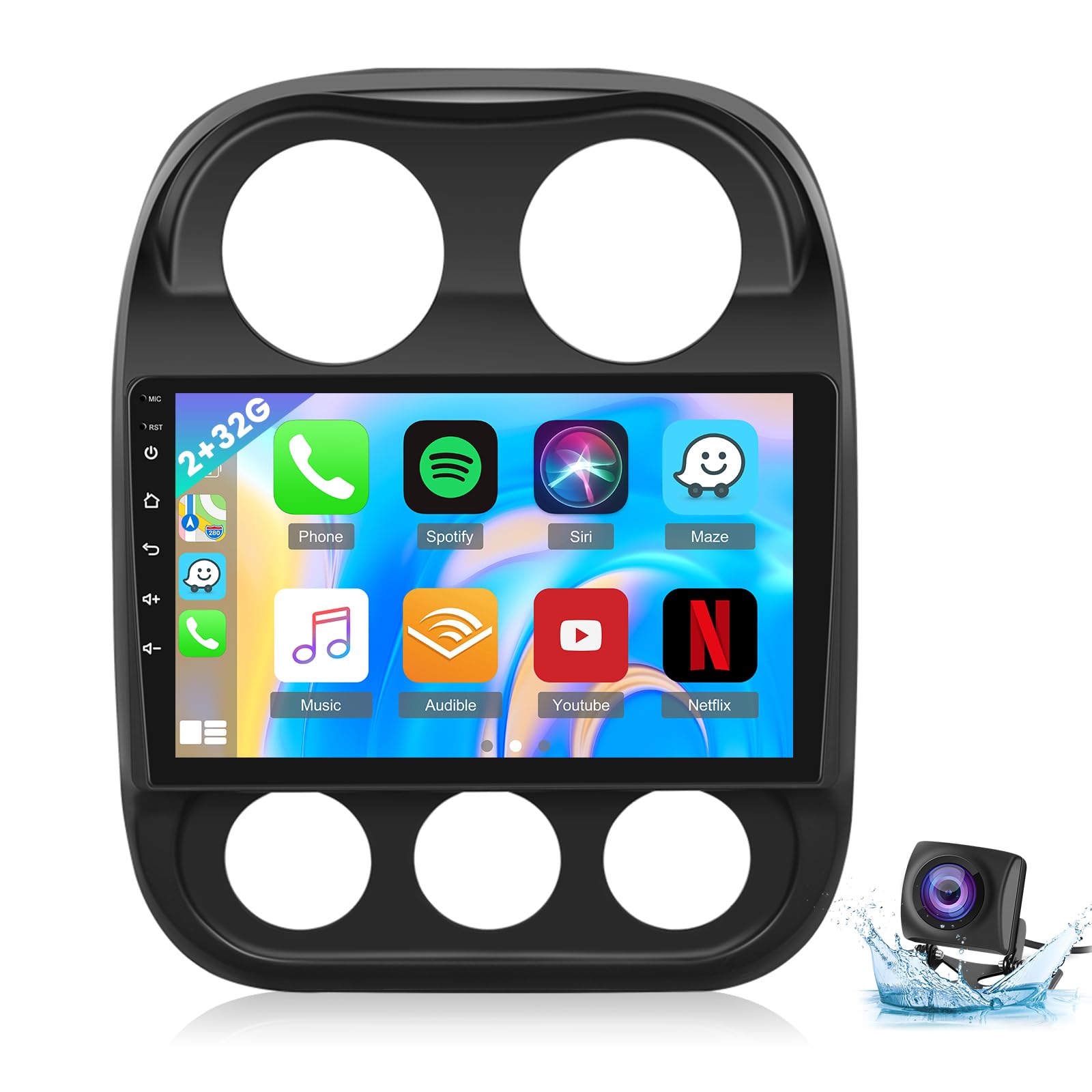 [2+32G] Android 13 Car Radio For Jeep Compass Patriot 2010 2011 2012 2013 2014 2015 2016, 10.1 Inch Touchscreen Bluetooth Stereo