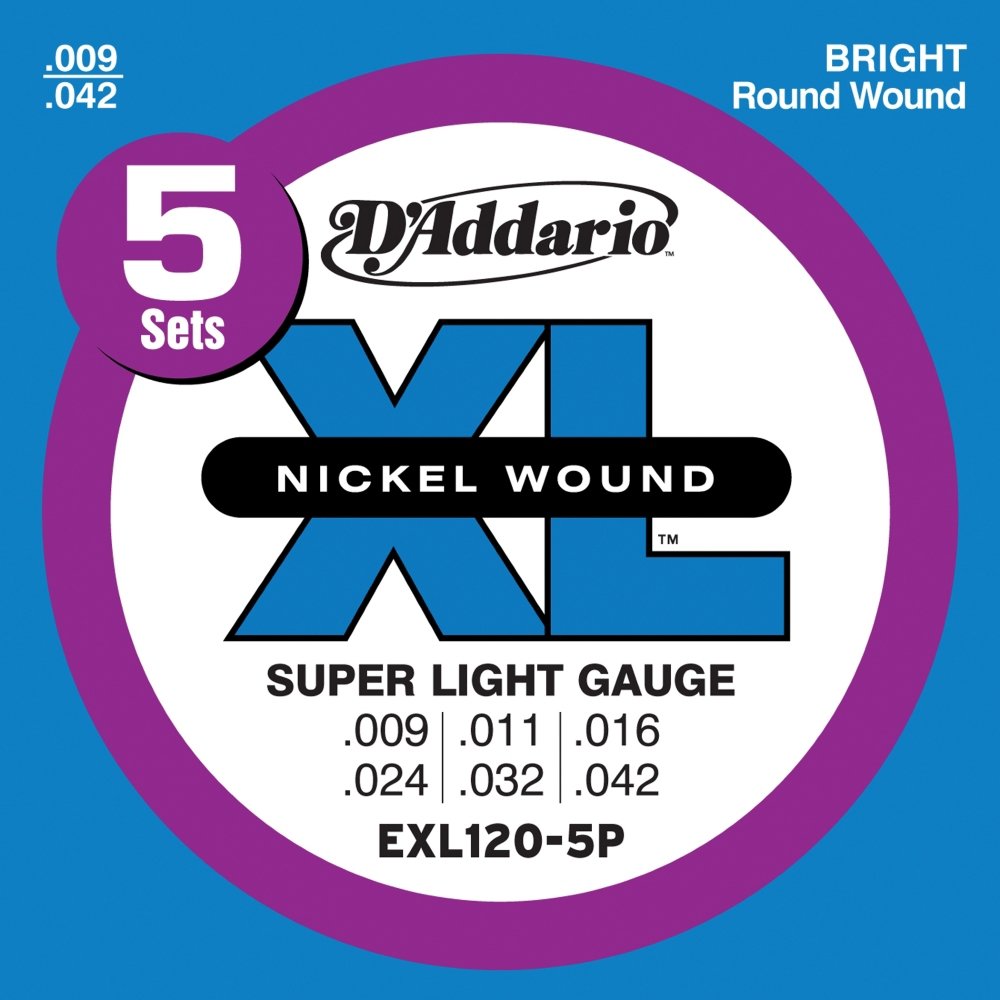 DAddario Electric Guitar Strings, XL Nickel, EXL120-5P, Super Light Gauge 09-42, 6-String Set, Pack of 5