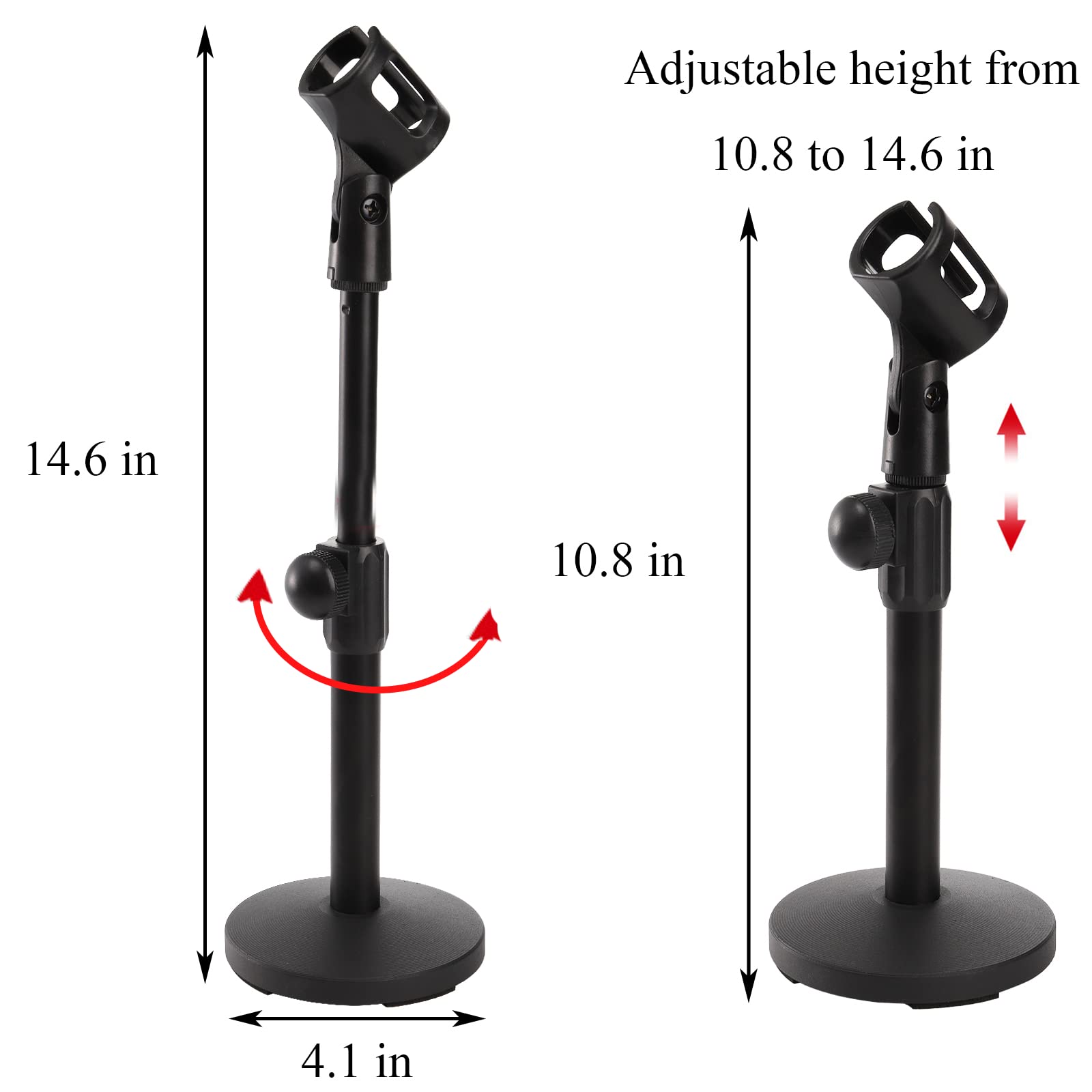 Youeon 2 Pack Desktop Mic Stand With Mic Clip, Adjustable Microphone Stand Table Mic Stand For Snowball, Spark, Other Microphone