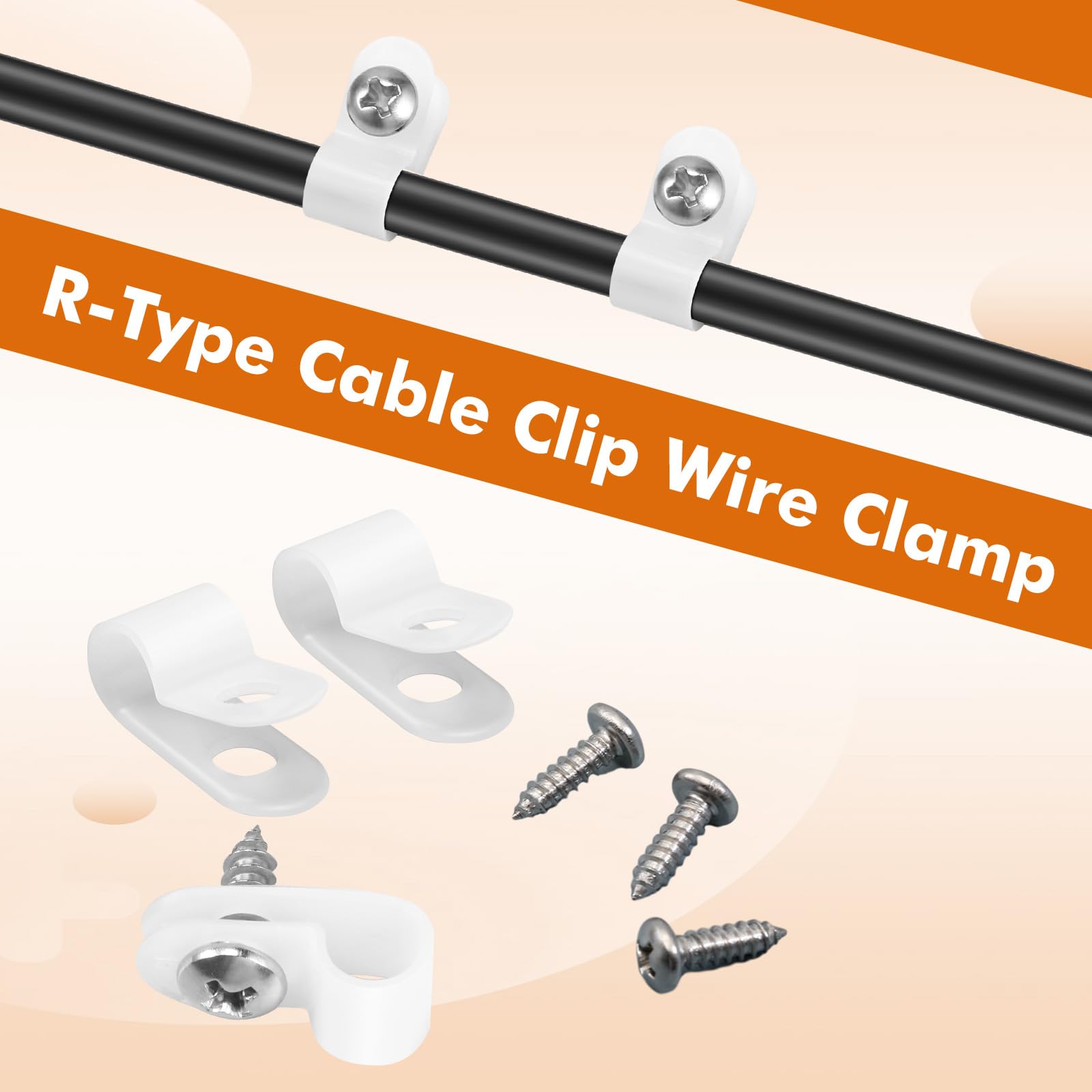 Hicarer 100 Pack R Type Cable Clips Light Clips Wire Cable Organizer Cable Wire Management Holder With 100 Pack Screws For Home