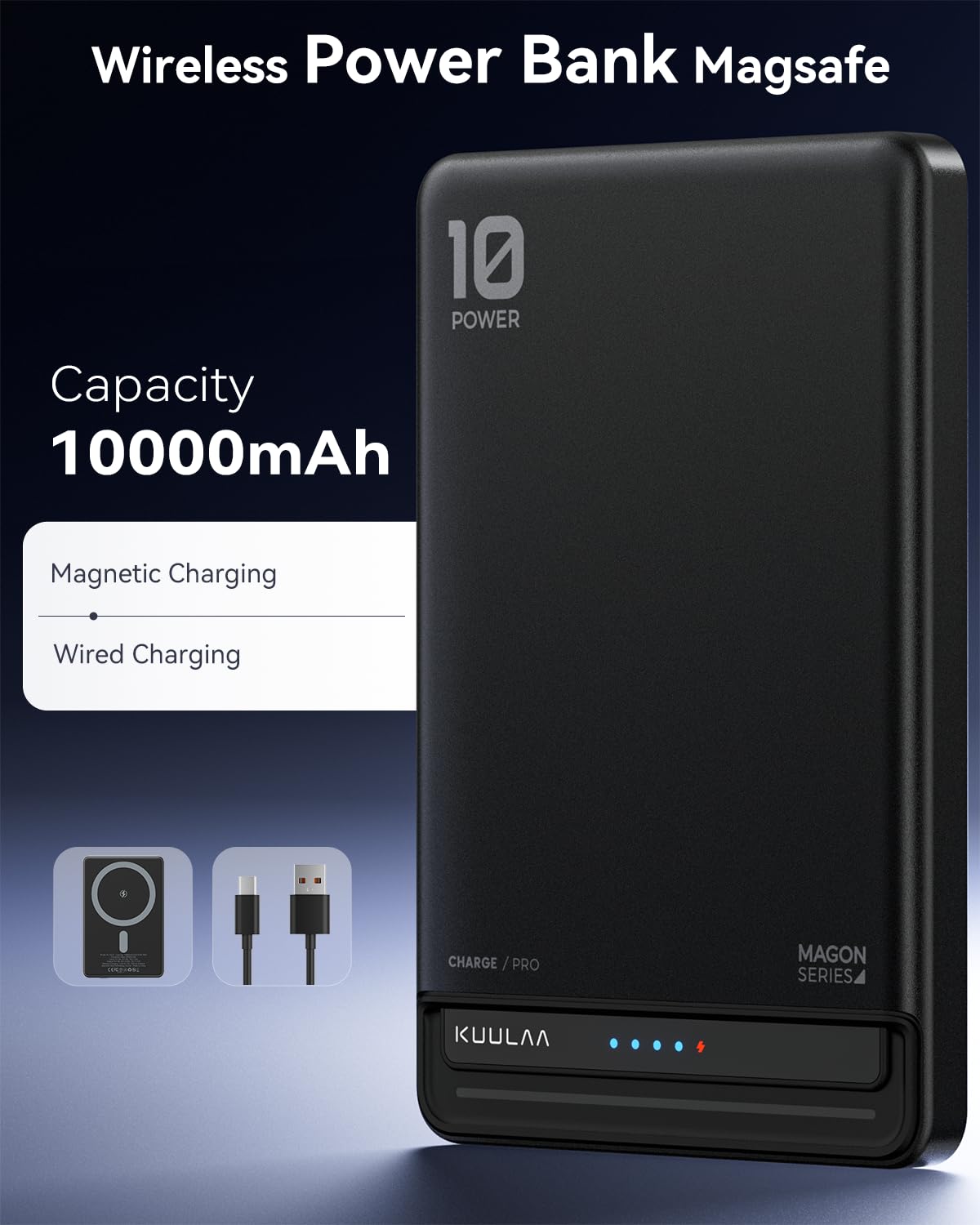 Kuulaa For Magsafe Battery Pack 10000Mah, 20W Ultra Slim Wireless Portable Phone Charger With Led Display, Magnetic Power Bank F