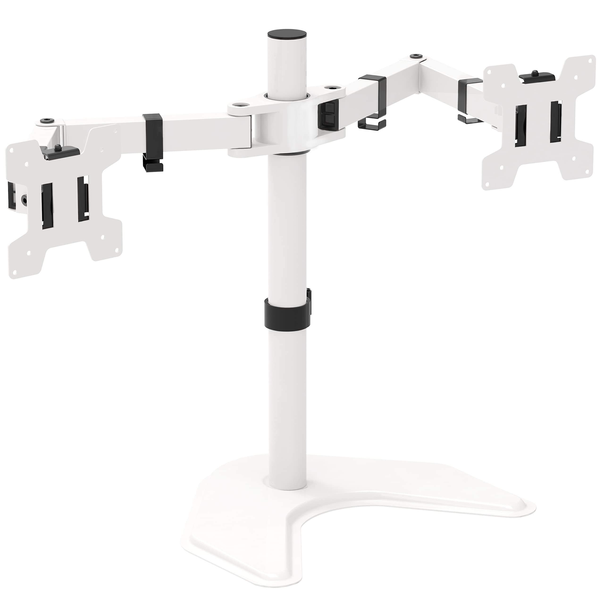 WALI Dual Monitor Stand, Free Standing Desk Mount for 2 Monitors up to 27 inch, 22 lbs. Weight Capacity per Arm, Fully Adjustable with Max Mounting Pattern 100x100mm (MF002 W), White