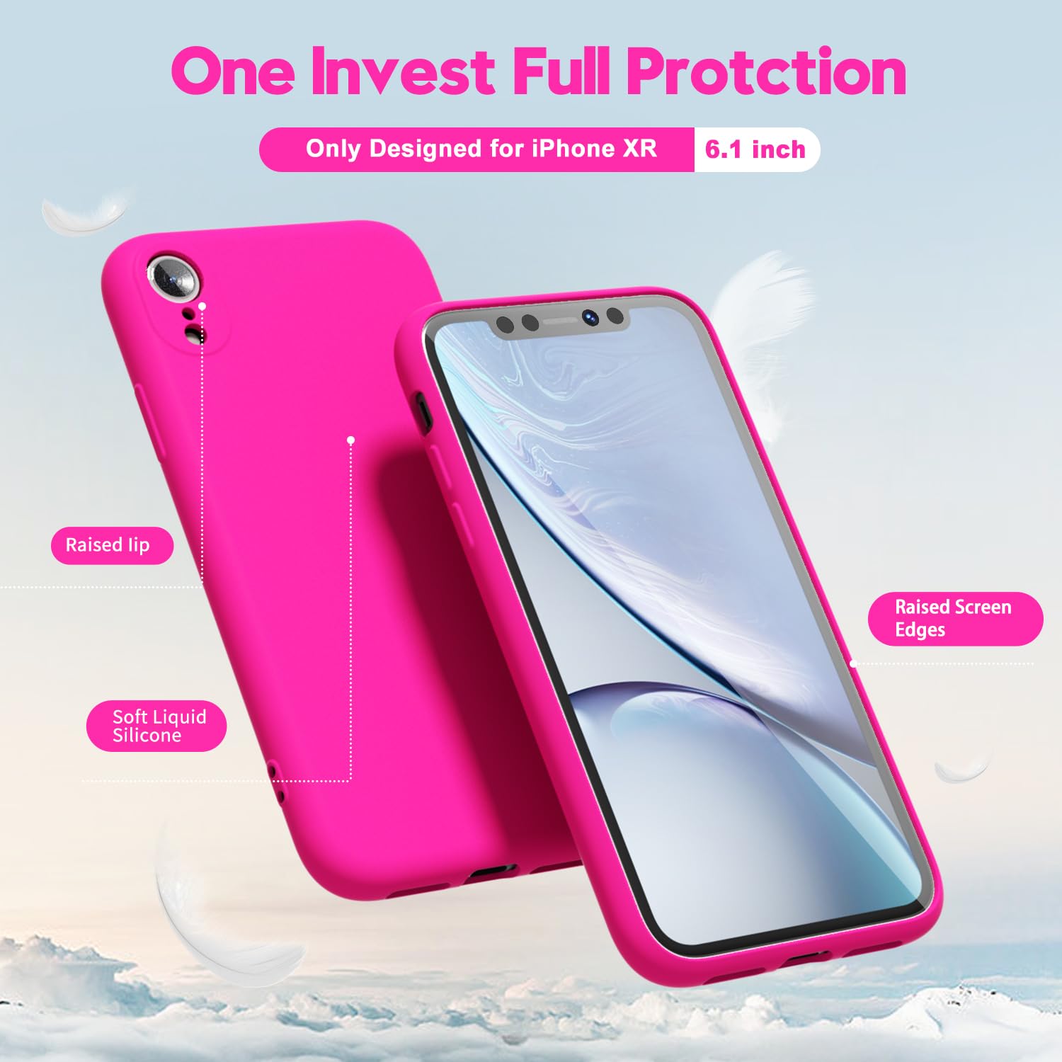 Oakxco For Iphone Xr Phone Case Liquid Silicone, Neon Bright Solid Color, Thin Slim Soft Rubber Gel Matte Tpu Plain Simple Cover