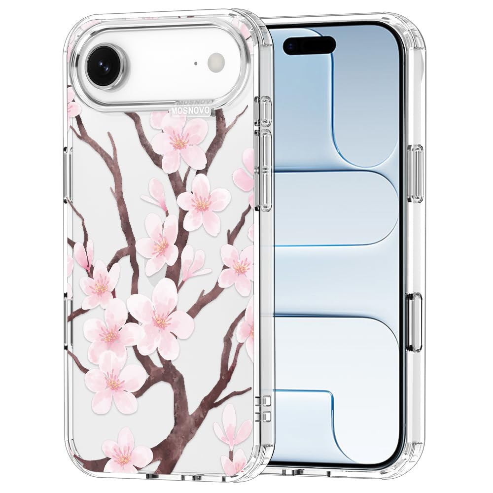 MOSNOVO for iPhone Air Case | Military Grade 6.6ft Drop Tested | Camera Control | Clear with Cherry Blossom Design
