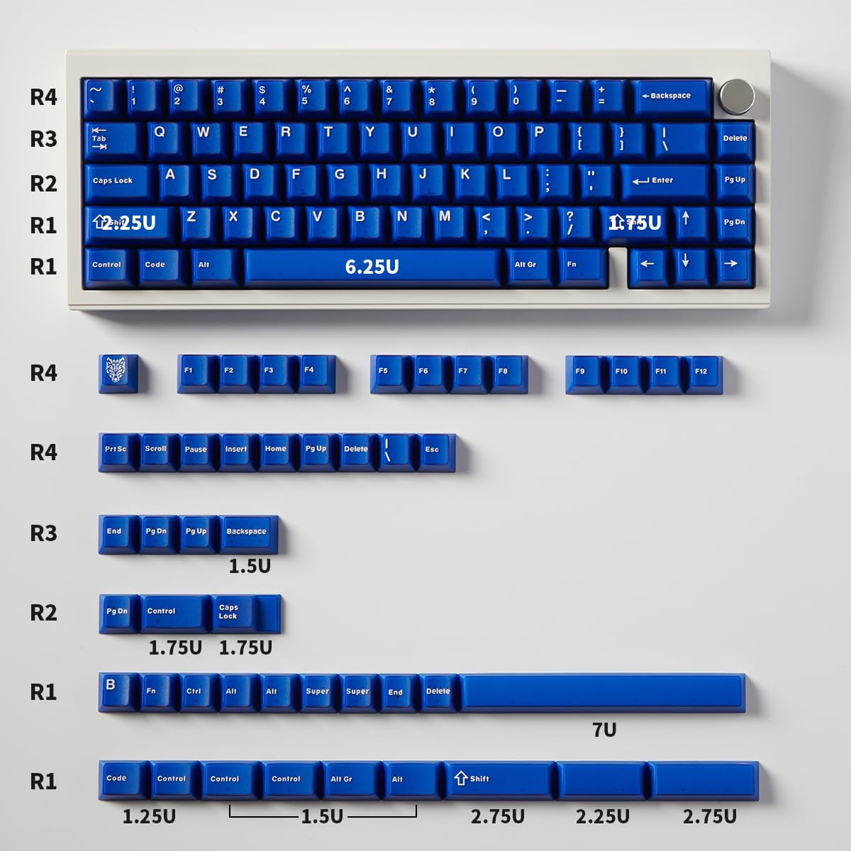Pbt Double Shot Blue Keycaps Cherry Profile Translucent Keycaps Set 114 Keys Fit For Mechanical Keyboard 60% 65% 95% Cherry Mx S