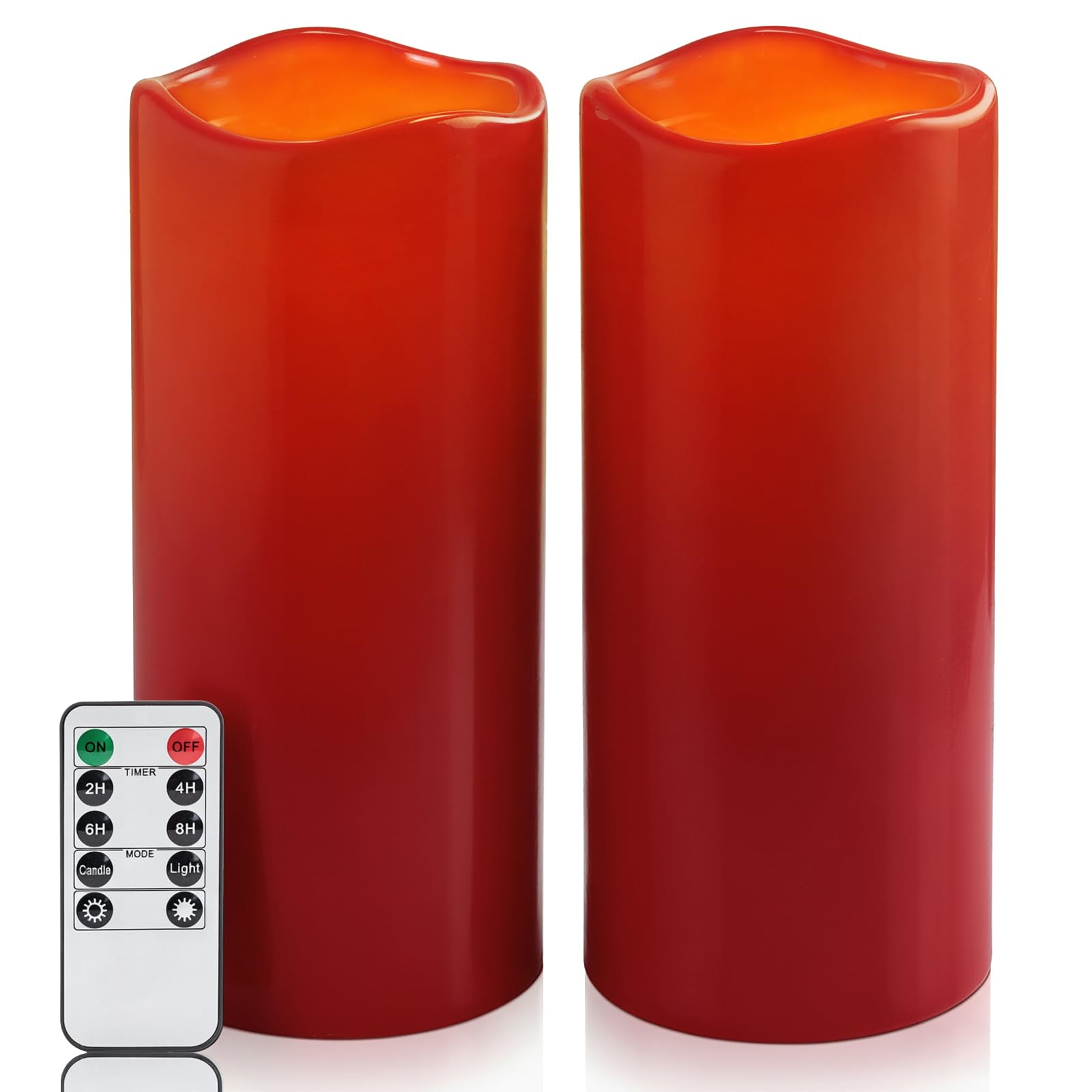Homemory 4x10 Burgundy Flameless Candles, Red Candles, Outdoor Waterproof Flameless Candles with Remote and Timers, Battery Oper