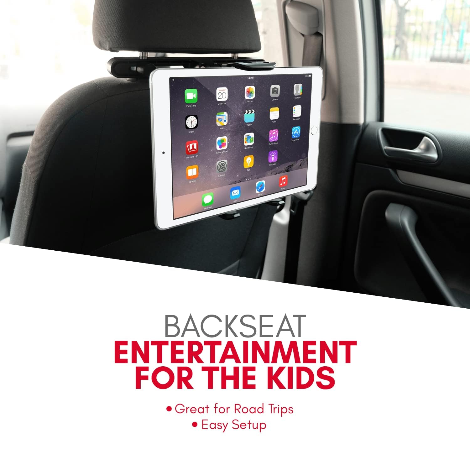 Macally Tablet Holder For Car Headrest | Ipad Backseat Mount For Kids | Fits 4.7-11 Devices | Perfect For Long Car Trips