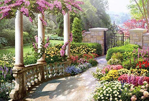 Dorcev 8X6Ft Spring Beautiful Garden Photography Backdrop Vintage Garden Architecture Pillars Blooming Flowers Background Outdoo