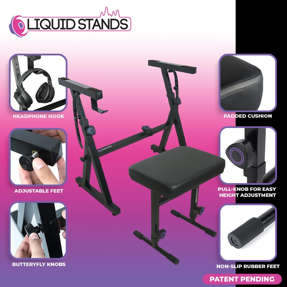 Liquid Stands Piano Keyboard Stand And Bench Set   Portable Heavy Duty Digital Piano Stand For 54 88 Key Electric Pianos & Adjus