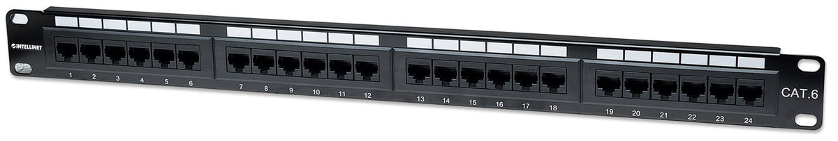 Intellinet 24 Port Cat 6 Network Patch Panel Rack Mount   Installer Grade 3Mm 50 Micro Inch Gold Plated Jack Contacts   Black, 5