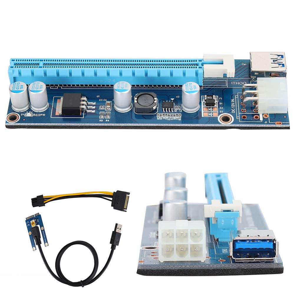 Mini Pci E To Pci Express16X Extender Riser Adapter, Sata Power Cord Converter For Video Card Mining Adopt 4 Solid-State Capacit